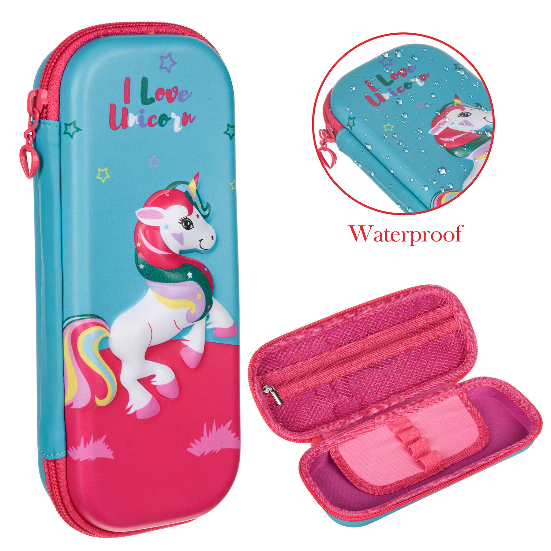 Kuber Industries Unicorn Pencil Pouch  School Pencil Case for Kids  Pen-Pencil Box for Kids  Geometry Box  Compass Box  School Stationery Supplies  Teal Green