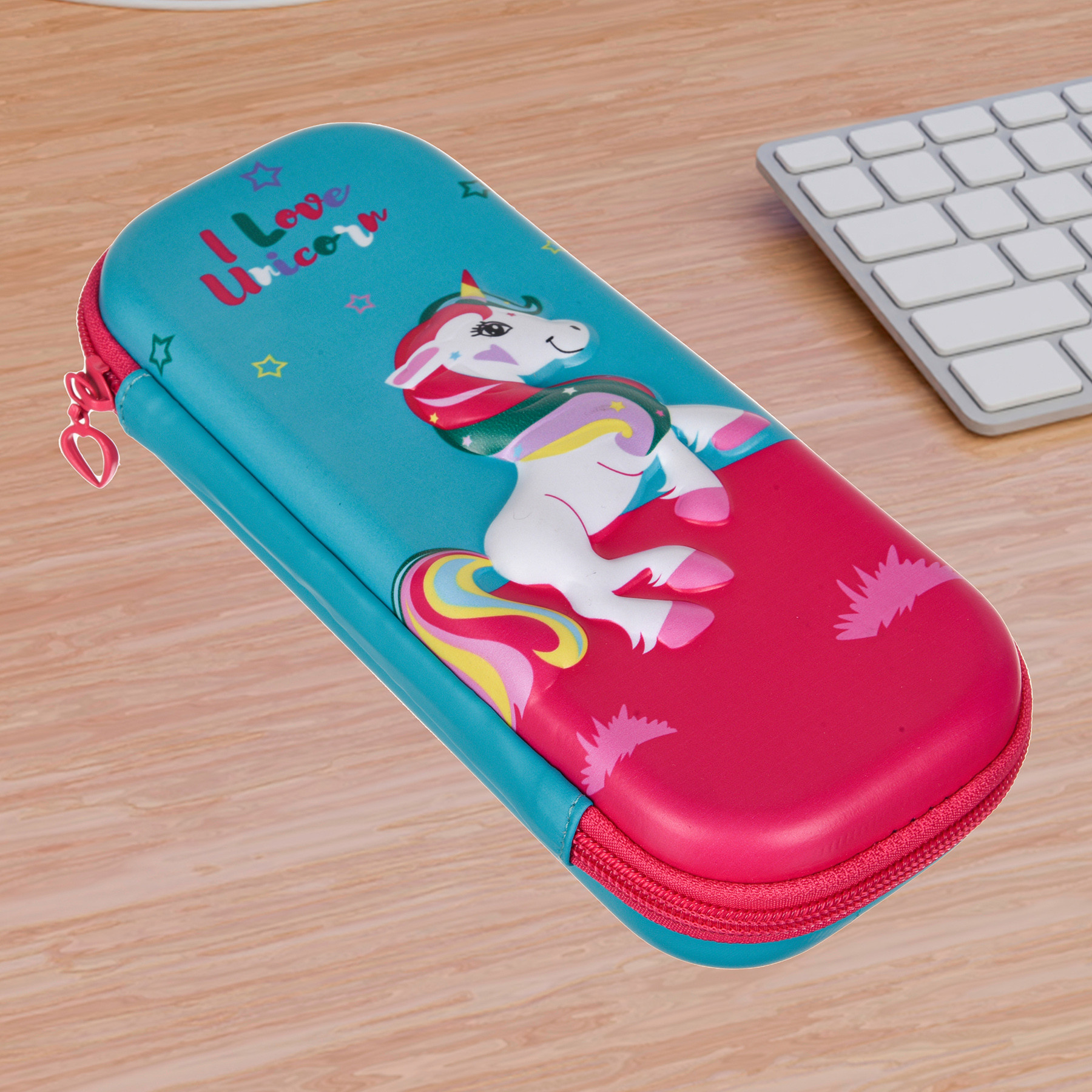 Kuber Industries Unicorn Pencil Pouch  School Pencil Case for Kids  Pen-Pencil Box for Kids  Geometry Box  Compass Box  School Stationery Supplies  Teal Green