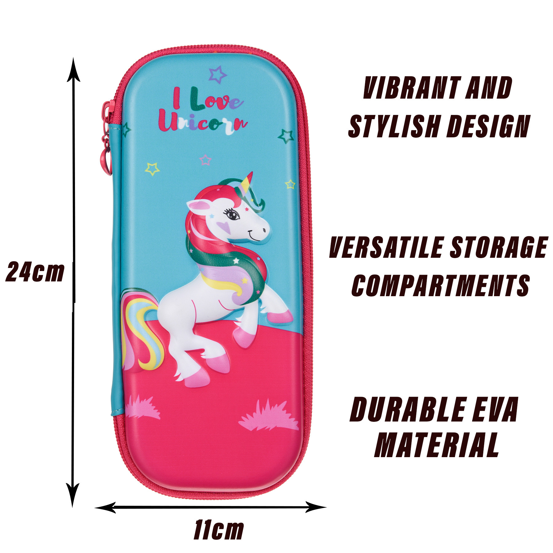 Kuber Industries Unicorn Pencil Pouch | School Pencil Case for Kids | Pen-Pencil Box for Kids | Geometry Box | Compass Box | School Stationery Supplies | Teal Green