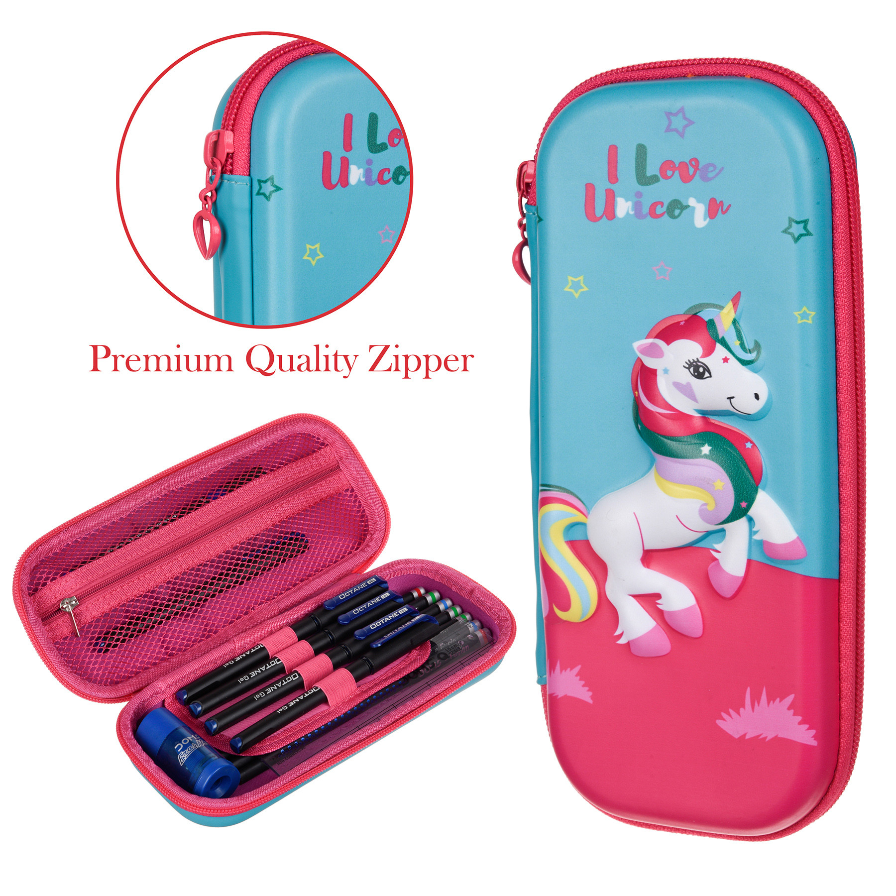 Kuber Industries Unicorn Pencil Pouch | School Pencil Case for Kids | Pen-Pencil Box for Kids | Geometry Box | Compass Box | School Stationery Supplies | Teal Green