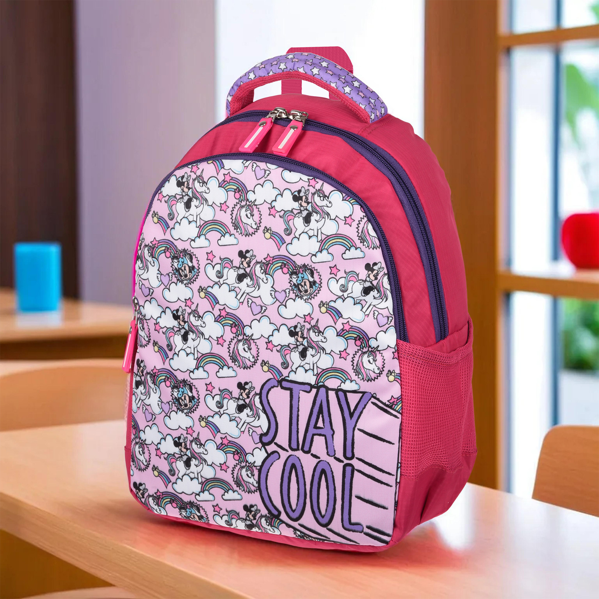 Kuber Industries Unicorn Stay Cool Backpack | School Backpack for Kids | College Backpack | School Bag for Boys & Girls | 3 Compartments School Backpack | Spacious & Multiple Pockets | Pink