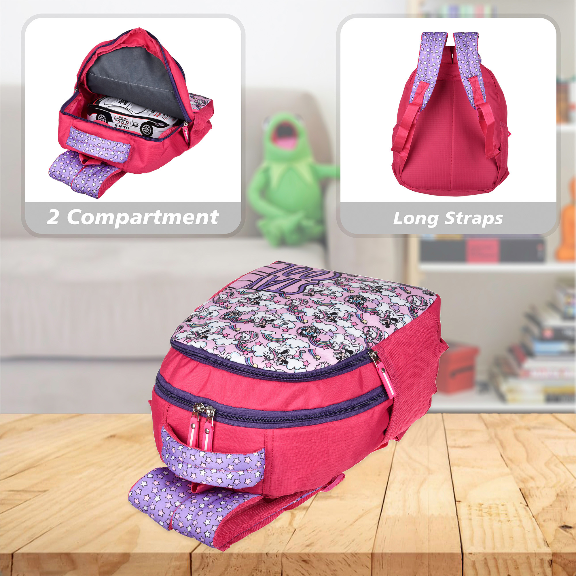 Kuber Industries Unicorn Stay Cool Backpack | School Backpack for Kids | College Backpack | School Bag for Boys & Girls | 3 Compartments School Backpack | Spacious & Multiple Pockets | Pink