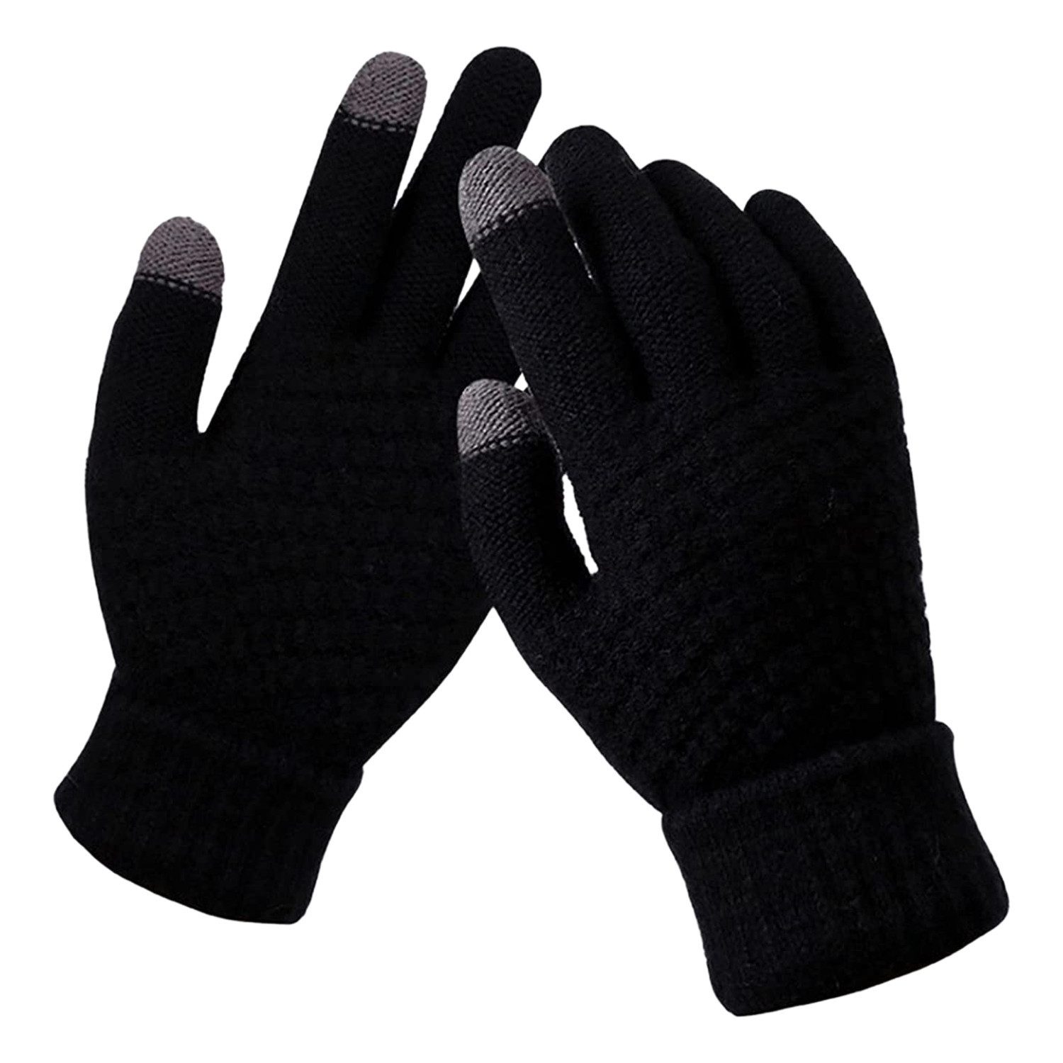 Kuber Industries Unisex Hand Gloves|Winter Gloves For Men, Woman|Touchscreen Woolen Gloves|Warm Winter Woolen Stretchable Gloves| (Black)