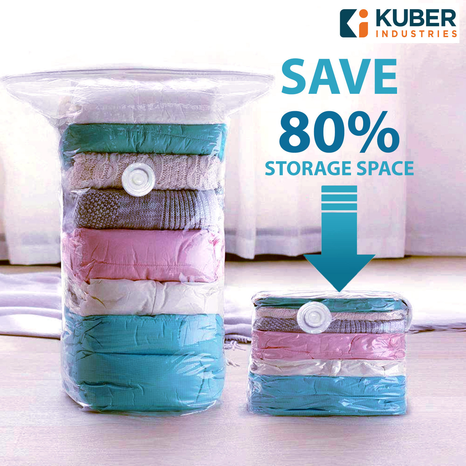 Kuber Industries Vacuum Storage Bags | Travel Space Saver Seal Bags | Vacuum Bags for Comforters | Bags for Blankets | Bags for Clothes with Hand Pump | 40x60 |Transparent