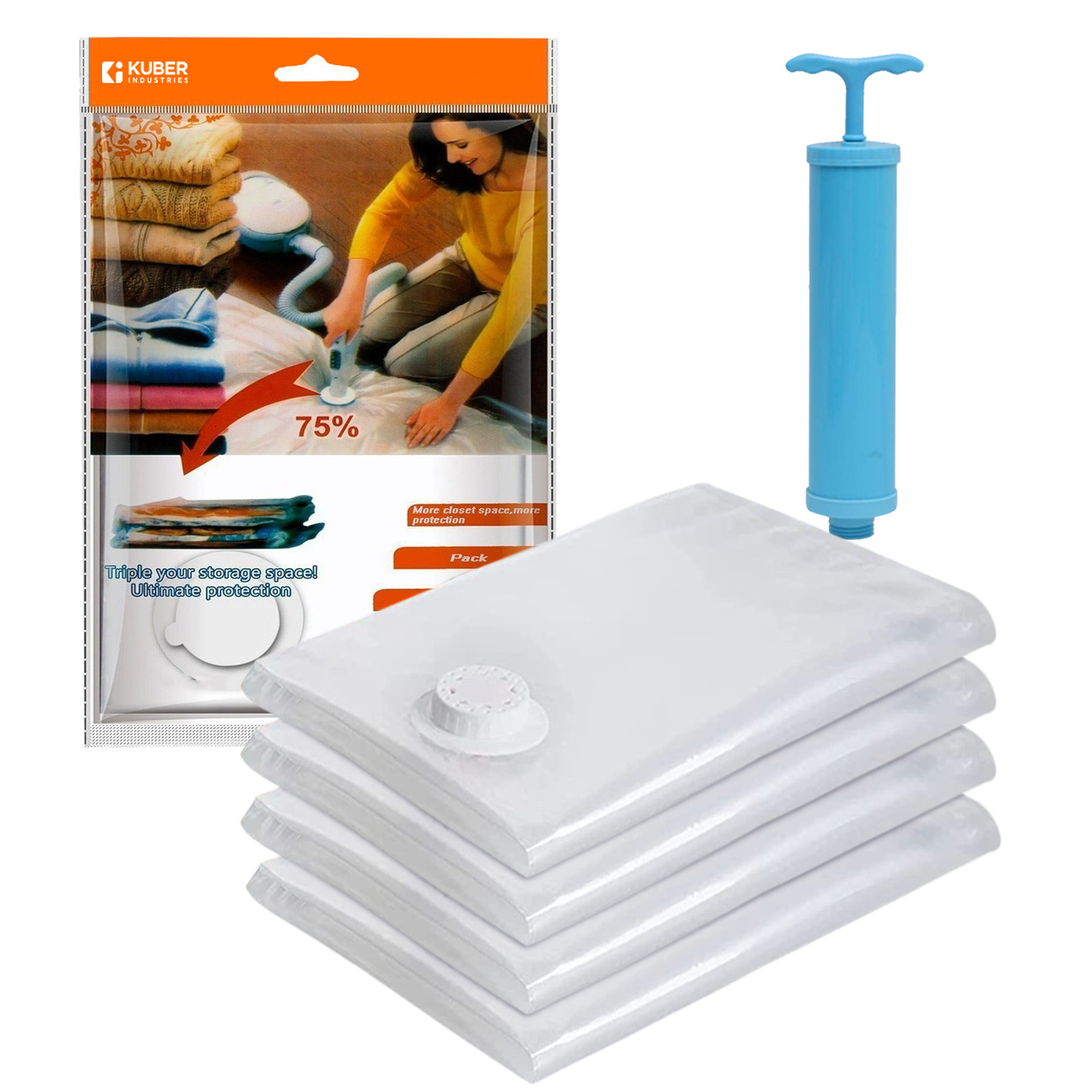 Kuber Industries Vacuum Storage Bags | Travel Space Saver Seal Bags | Vacuum Bags for Comforters | Bags for Blankets | Bags for Clothes with Hand Pump | 50x70 |Transparent