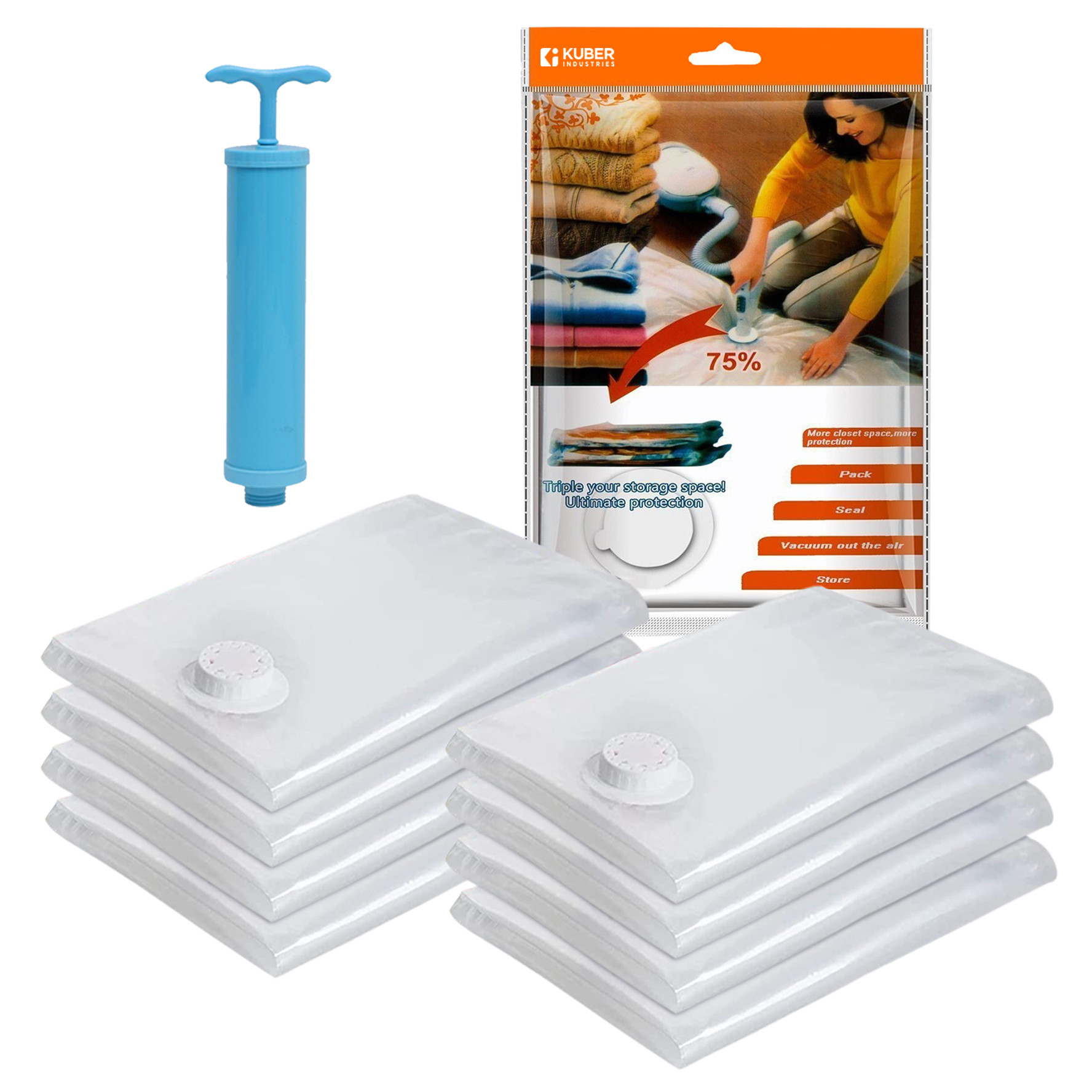 Kuber Industries Vacuum Storage Bags | Travel Space Saver Seal Bags | Vacuum Bags for Comforters | Bags for Blankets | Bags for Clothes with Hand Pump | 50x70 |Transparent