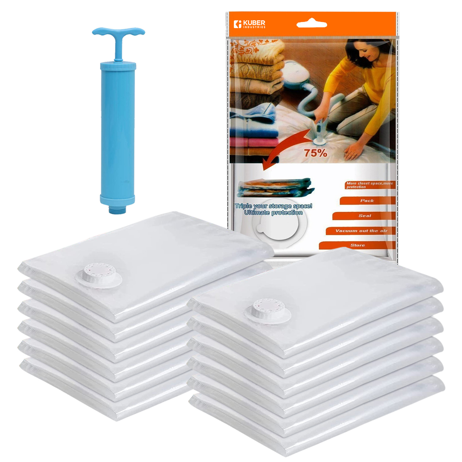 Kuber Industries Vacuum Storage Bags | Travel Space Saver Seal Bags | Vacuum Bags for Comforters | Bags for Blankets | Bags for Clothes with Hand Pump | 50x70 |Transparent
