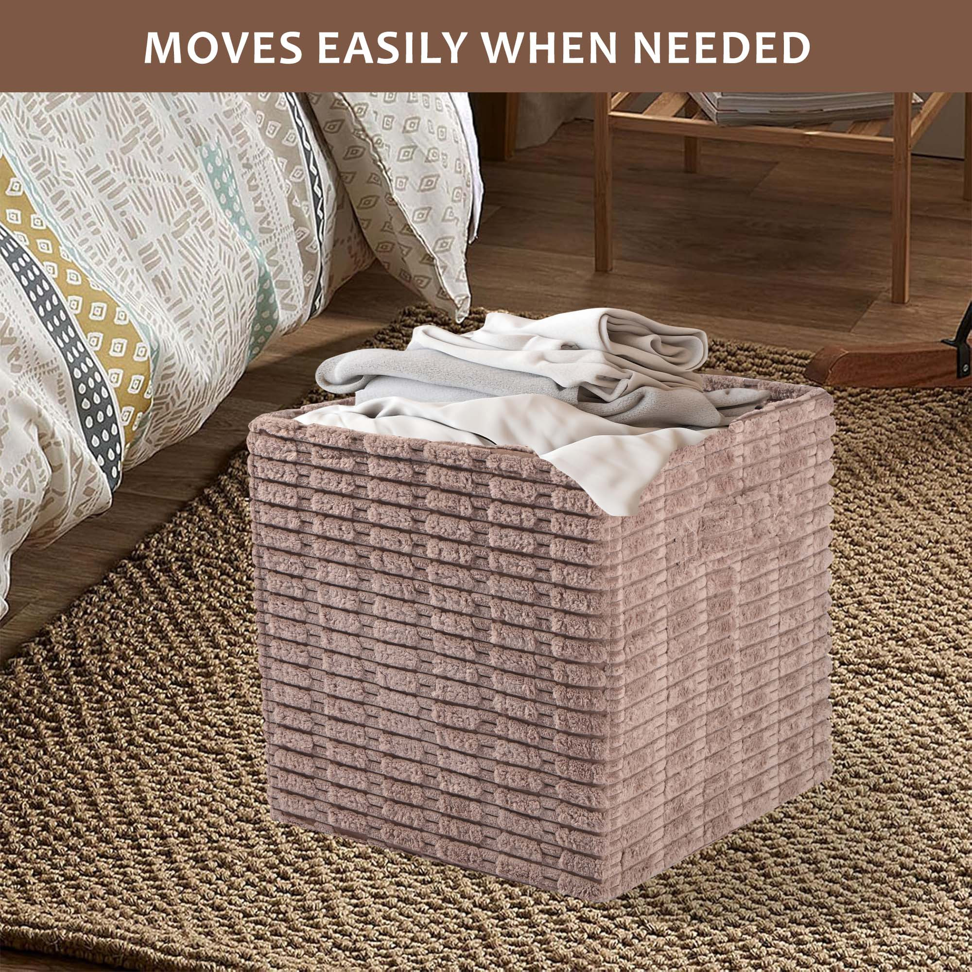 Kuber Industries Velvet 27 L Foldable Storage Box for Clothes with Carry Handle  Baby Dress Organiser  Slider Storage Box for Wardrobe Toys Diapers  Books  GM-14-TAN  Tan