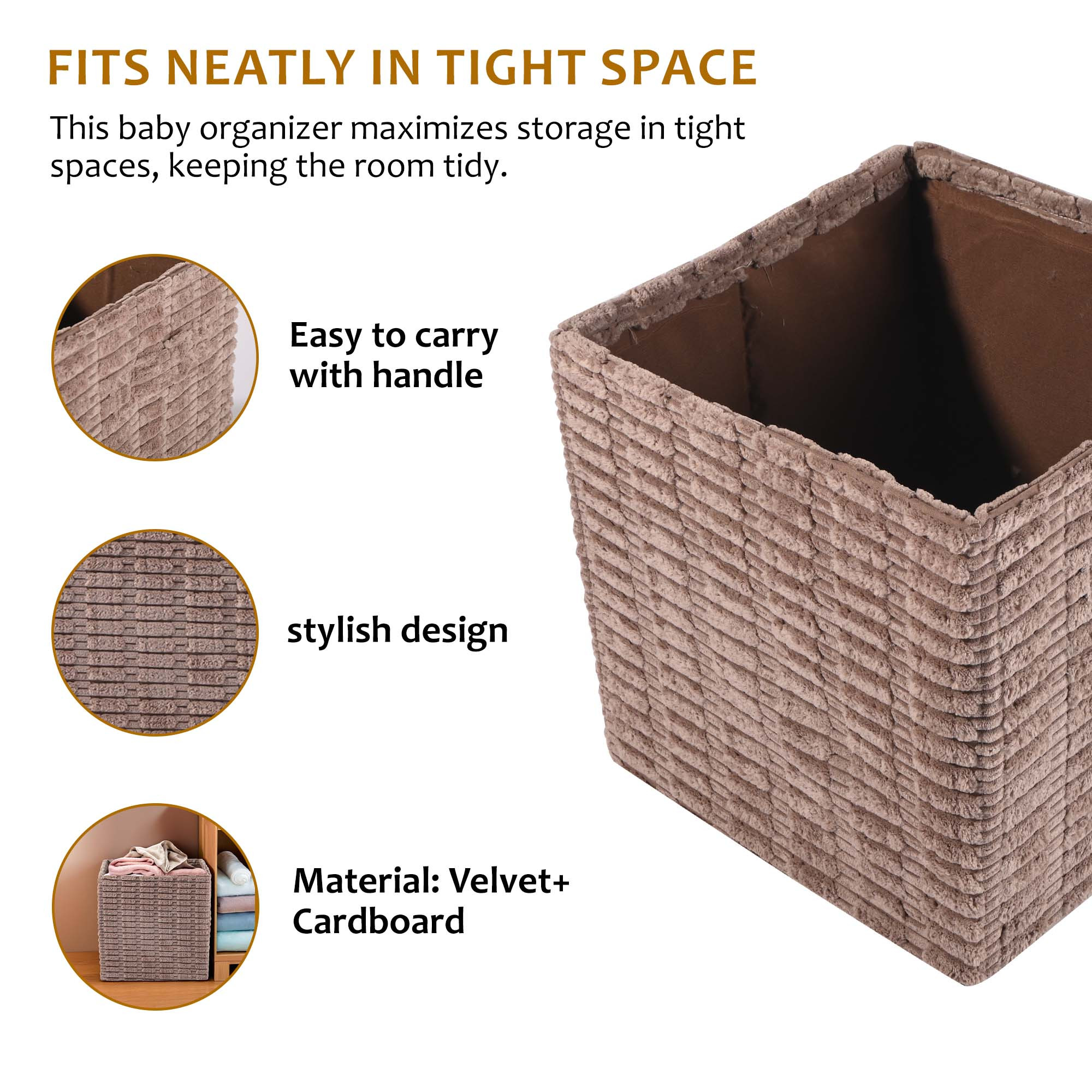 Kuber Industries Velvet 27 L Foldable Storage Box for Clothes with Carry Handle  Baby Dress Organiser  Slider Storage Box for Wardrobe Toys Diapers  Books  GM-14-TAN  Tan