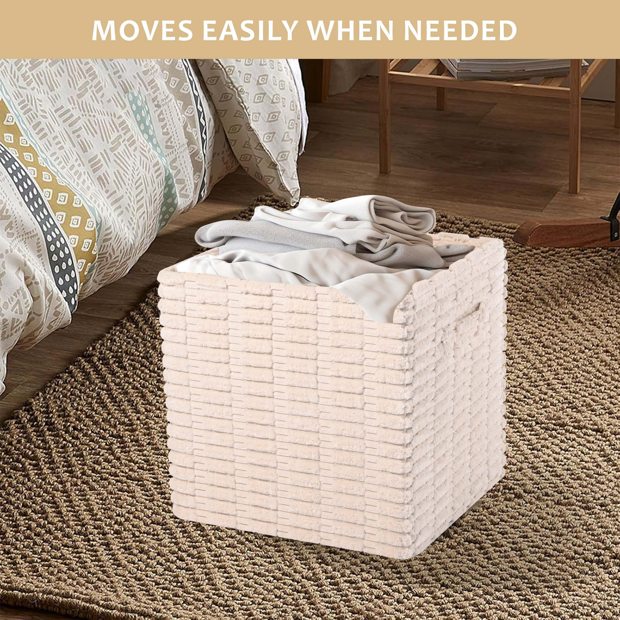 Kuber Industries Velvet 27 L Foldable Storage Box for Clothes with Carry Handle  Baby Dress Organiser  Slider Storage Box for Wardrobe Toys Diapers  Books  GM-14-WHH  As Shown-White