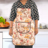 Velvet Apron for Kitchen with Center Pocket | Cooking Aprons for Women &amp; Men - Ideal for Home &amp; Restaurant | Flower Quilted Print - Cream &amp; Brown