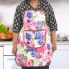 Velvet Apron for Kitchen with Center Pocket | Cooking Aprons for Women & Men - Ideal for Home & Restaurant | Flower Quilted Print - Cream & Pink