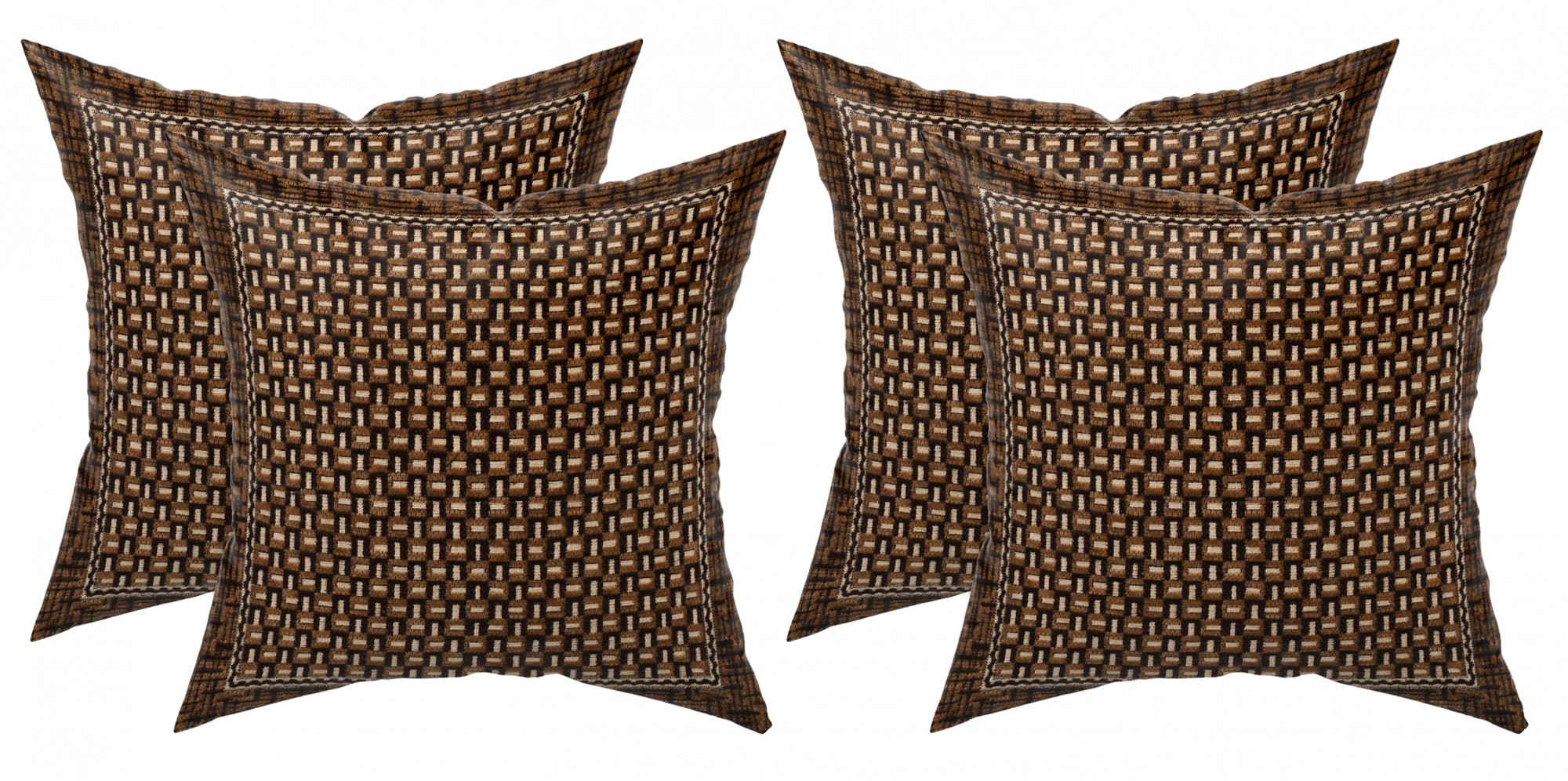 Kuber Industries Velvet Check Design Soft Decorative Square Throw Pillow Cover, Cushion Covers, Pillow Case For Sofa Couch Bed Chair 16x16 Inch-(Brown)
