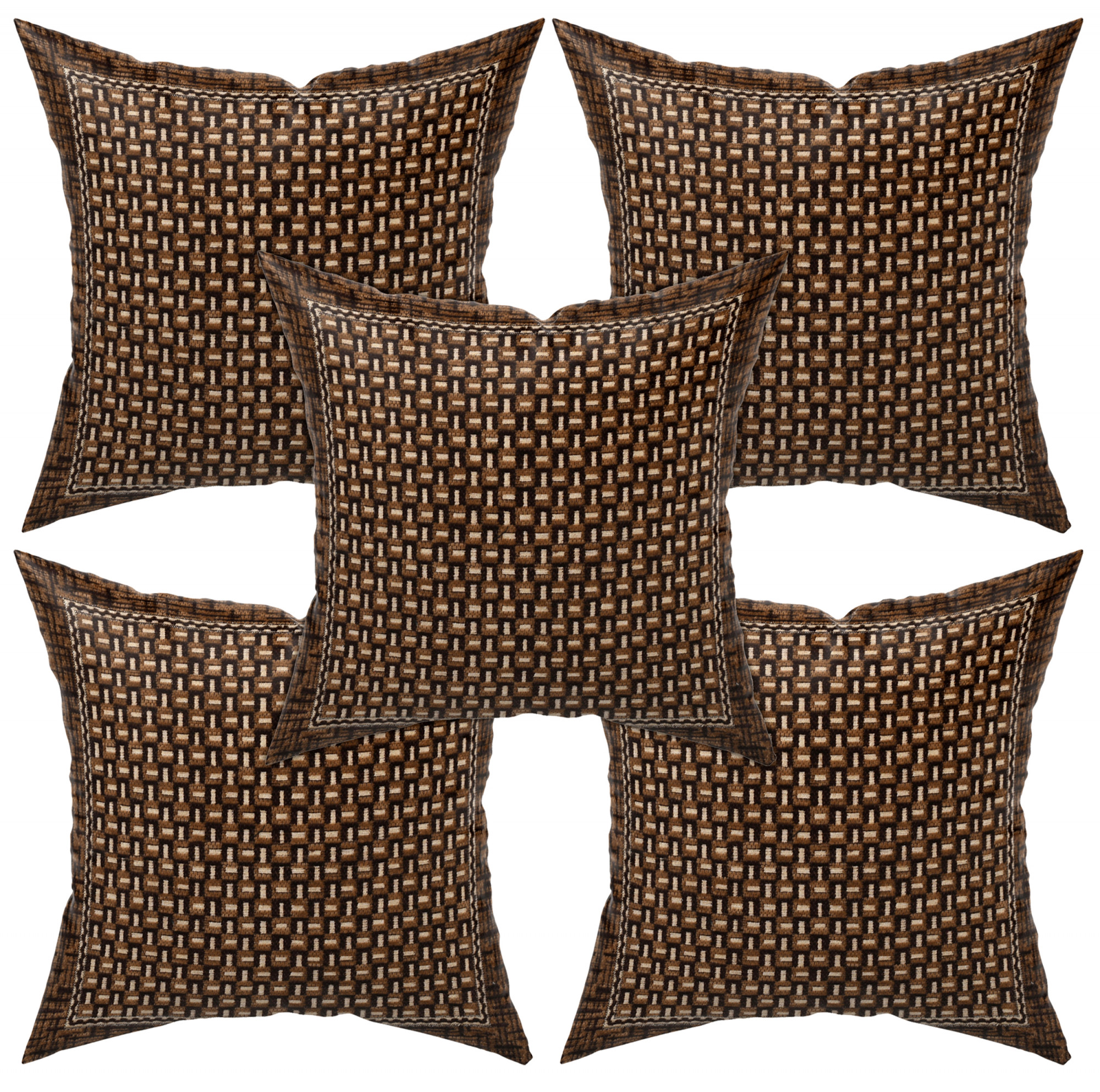 Kuber Industries Velvet Check Design Soft Decorative Square Throw Pillow Cover, Cushion Covers, Pillow Case For Sofa Couch Bed Chair 16x16 Inch-(Brown)