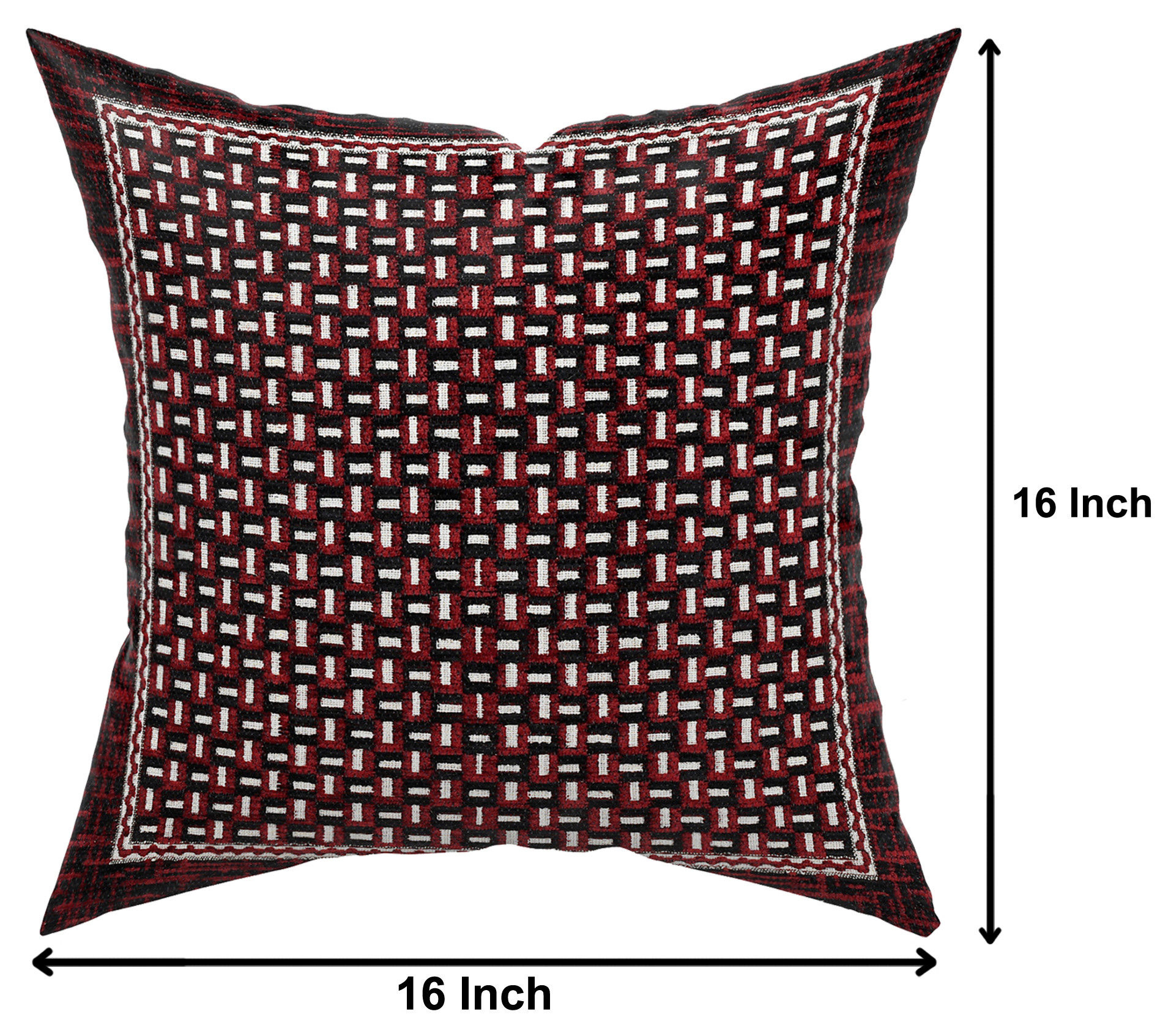 Kuber Industries Velvet Check Design Soft Decorative Square Throw Pillow Cover, Cushion Covers, Pillow Case For Sofa Couch Bed Chair 16x16 Inch-(Maroon)