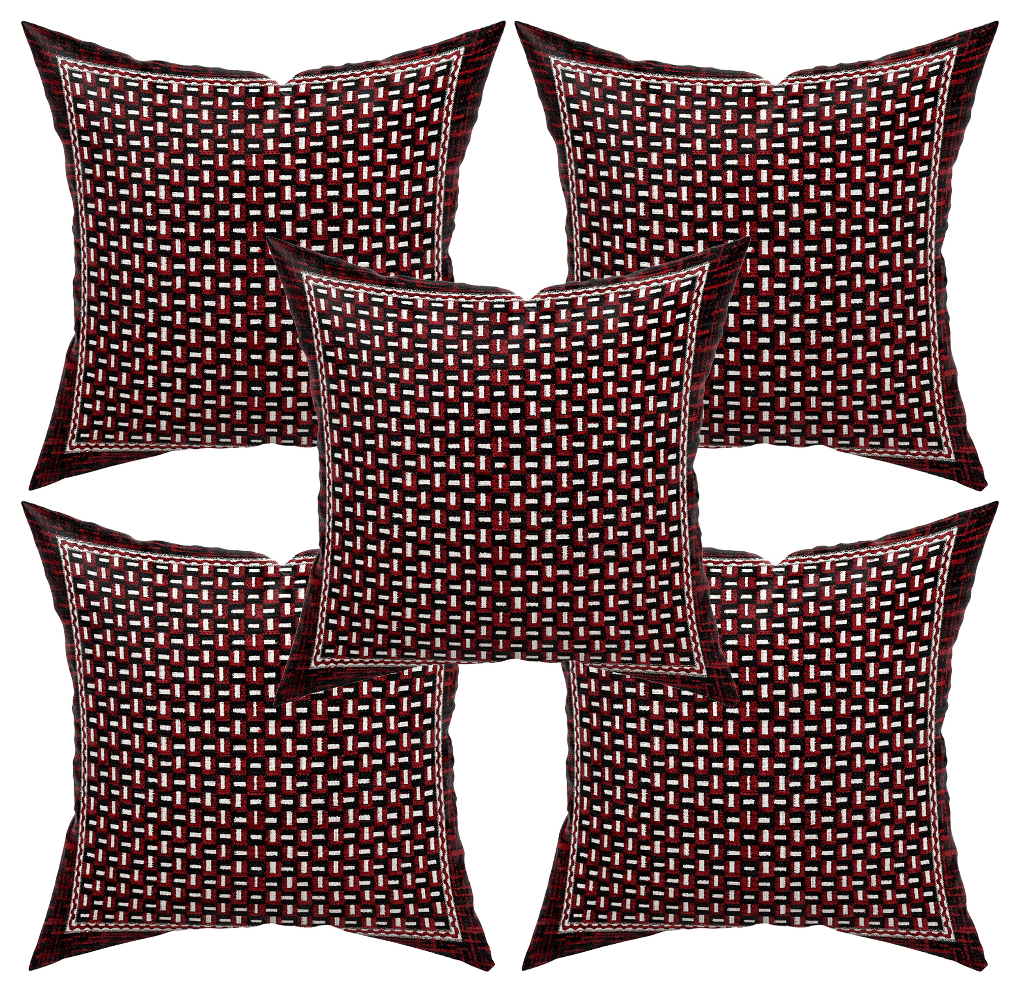 Kuber Industries Velvet Check Design Soft Decorative Square Throw Pillow Cover, Cushion Covers, Pillow Case For Sofa Couch Bed Chair 16x16 Inch-(Maroon)