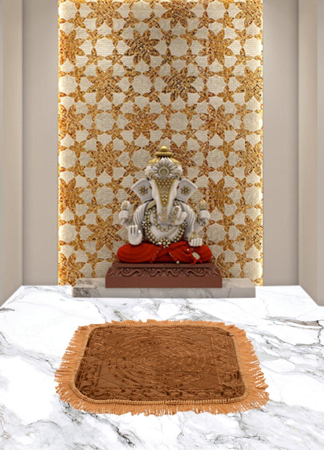 Kuber Industries Velvet Circle Print Pooja Aasan/Prayer Aasan/Meditation Mat For Home (Brown) 54KM4132