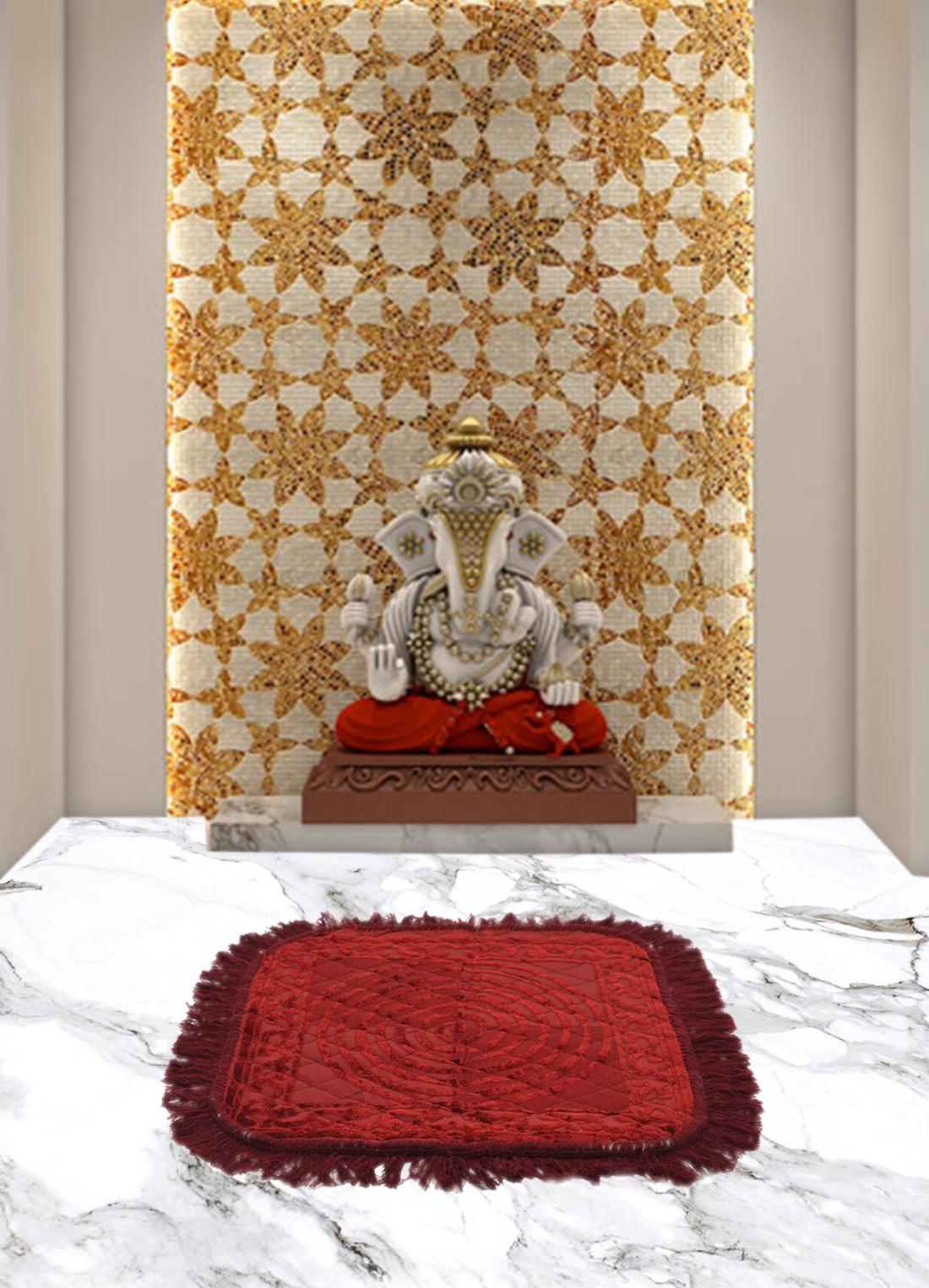 Kuber Industries Velvet Circle Print Pooja Aasan/Prayer Aasan/Meditation Mat For Home (Maroon) 54KM4136