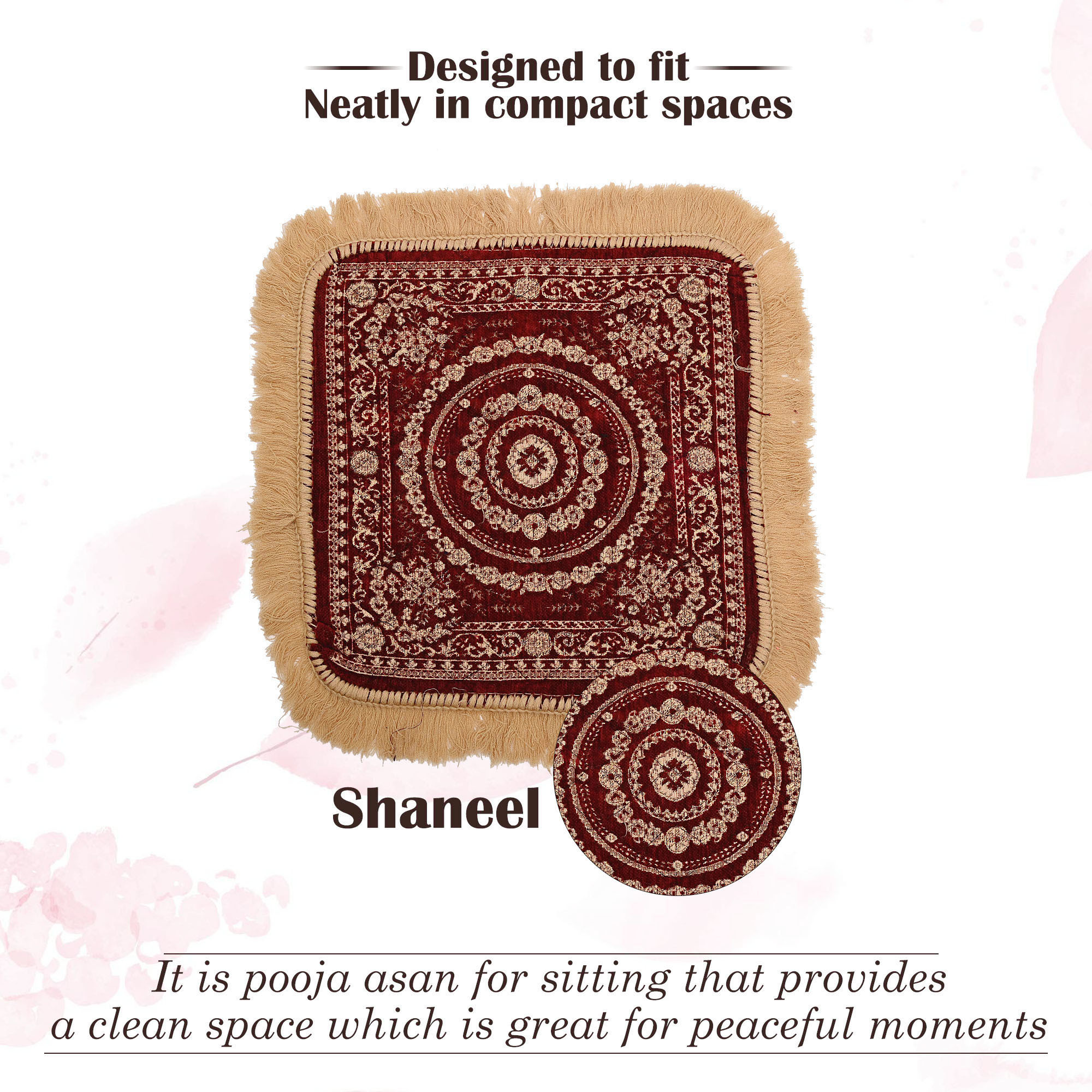 Kuber Industries Velvet Finish pooja mat for sitting on floor  Traditional Rangoli Print Aasan Puja Cloth for Home Mandir  Suitable for Prayer  Meditation  Golden Maroon
