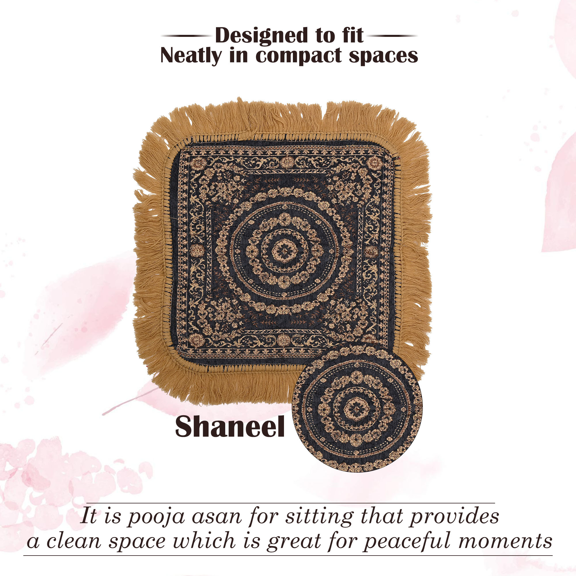 Kuber Industries Velvet Finish pooja mat for sitting on floor  Traditional Rangoli Print Aasan Puja Cloth for Home Mandir  Suitable for Prayer  Meditation  Golden Grey