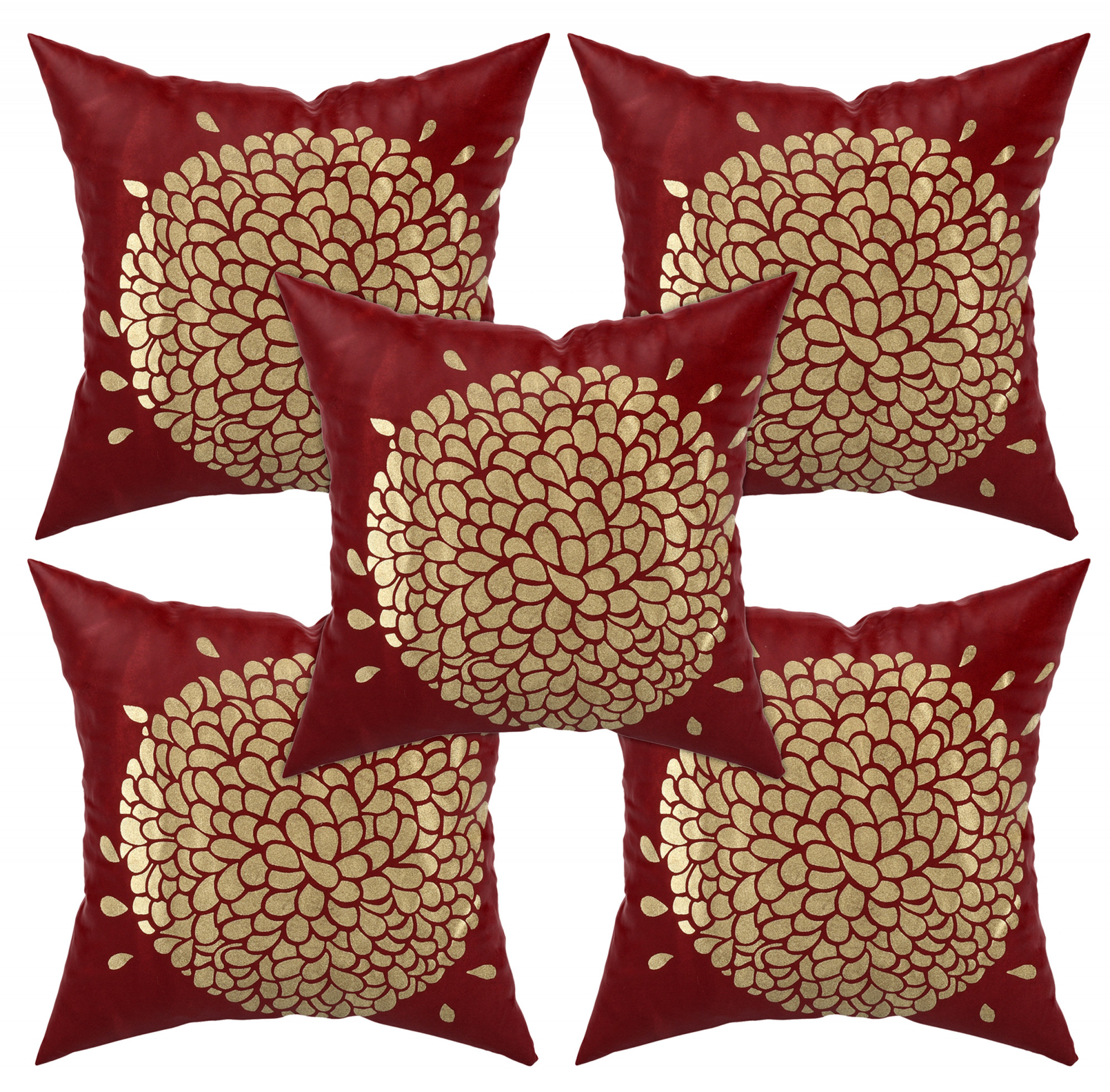 Kuber Industries Velvet Floral Design Soft Decorative Square Throw Pillow Cover, Cushion Covers, Pillow Case For Sofa Couch Bed Chair 16x16 Inch- (Maroon)