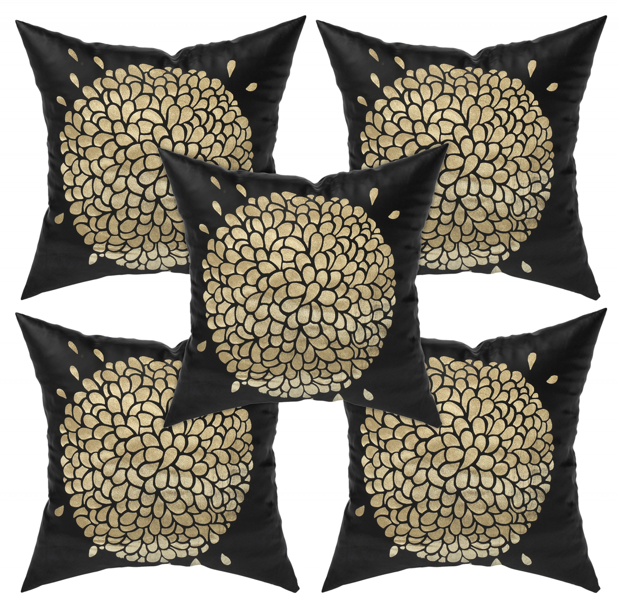 Kuber Industries Velvet Floral Design Soft Decorative Square Throw Pillow Cover, Cushion Covers, Pillow Case For Sofa Couch Bed Chair 16x16 Inch-(Black)
