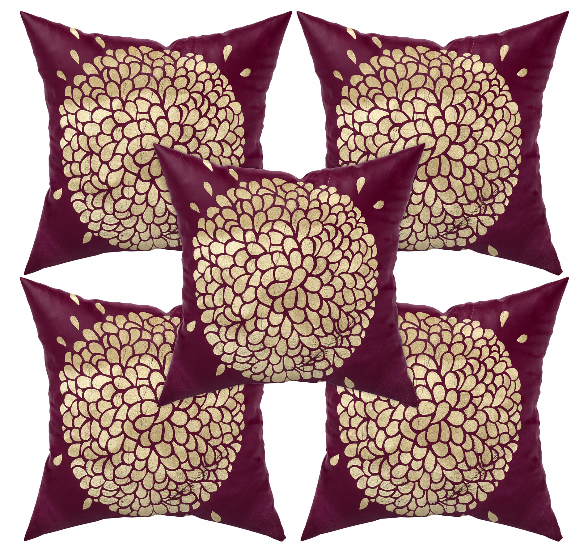 Kuber Industries Velvet Floral Design Soft Decorative Square Throw Pillow Cover, Cushion Covers, Pillow Case For Sofa Couch Bed Chair 16x16 Inch-(Purple)