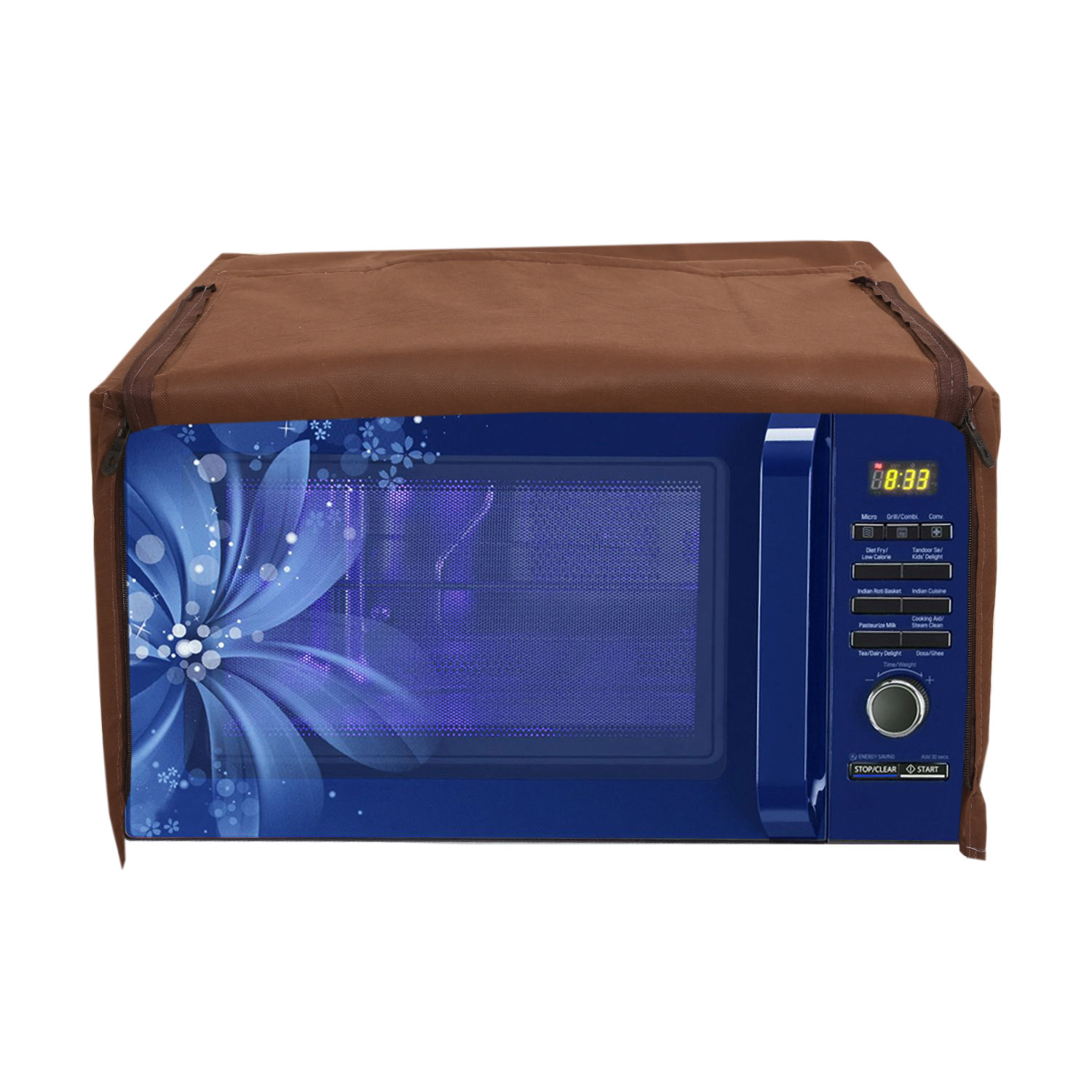 Kuber Industries Velvet Flower  Printed Microwave Oven Cover,20 Ltr. (Brown)-HS43KUBMART26057