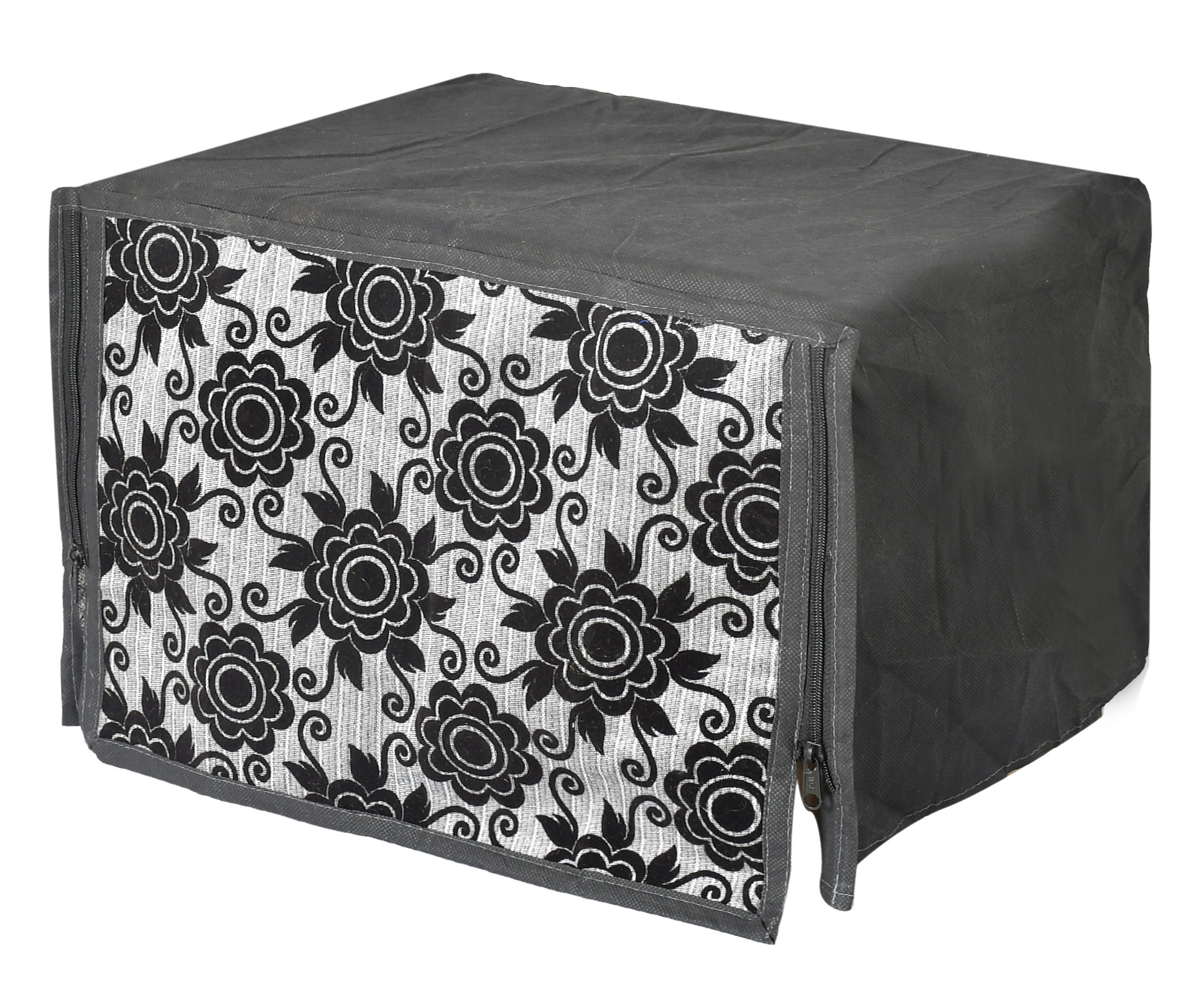 Kuber Industries Velvet Flower  Printed Microwave Oven Cover,23 Ltr. (Black)-HS43KUBMART26067