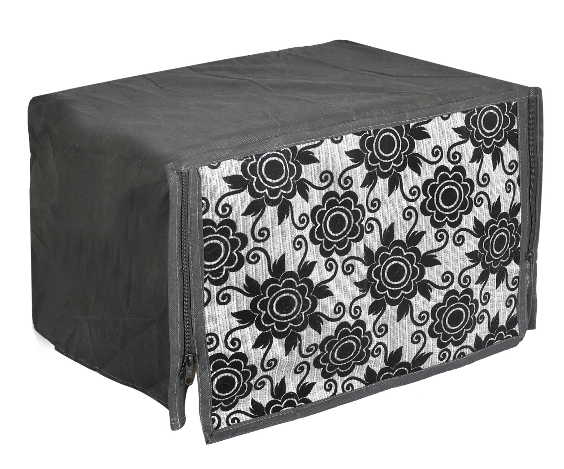 Kuber Industries Velvet Flower  Printed Microwave Oven Cover,23 Ltr. (Black)-HS43KUBMART26067