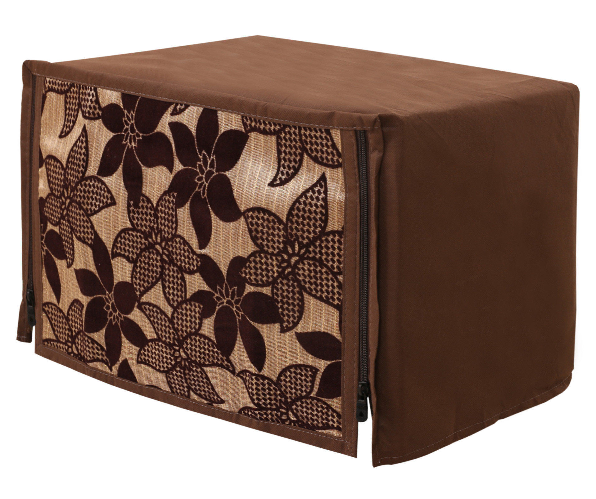 Kuber Industries Velvet Flower  Printed Microwave Oven Cover,23 Ltr. (Brown)-HS43KUBMART26059