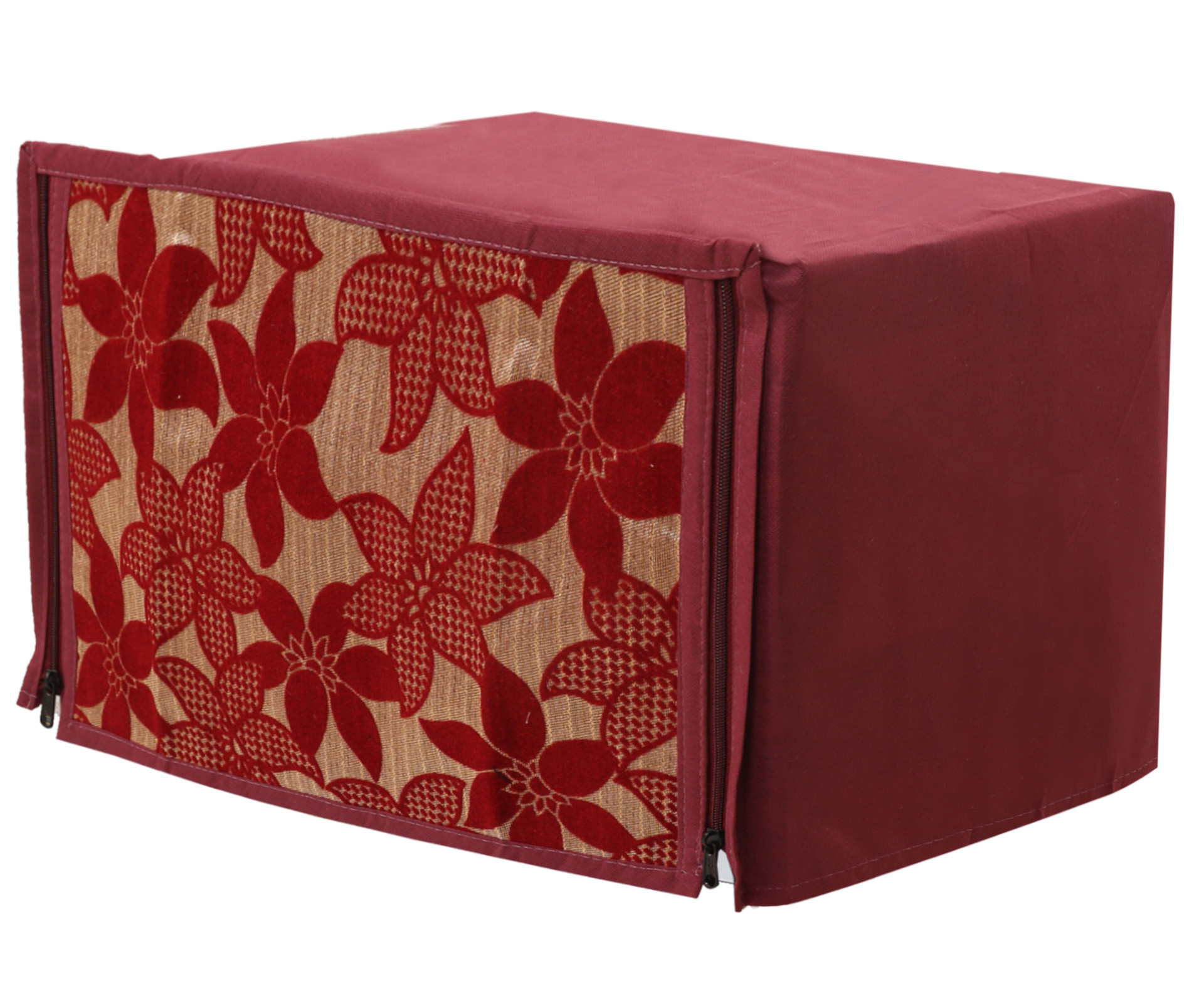 Kuber Industries Velvet Flower  Printed Microwave Oven Cover,25 Ltr. (Maroon)-HS43KUBMART26053