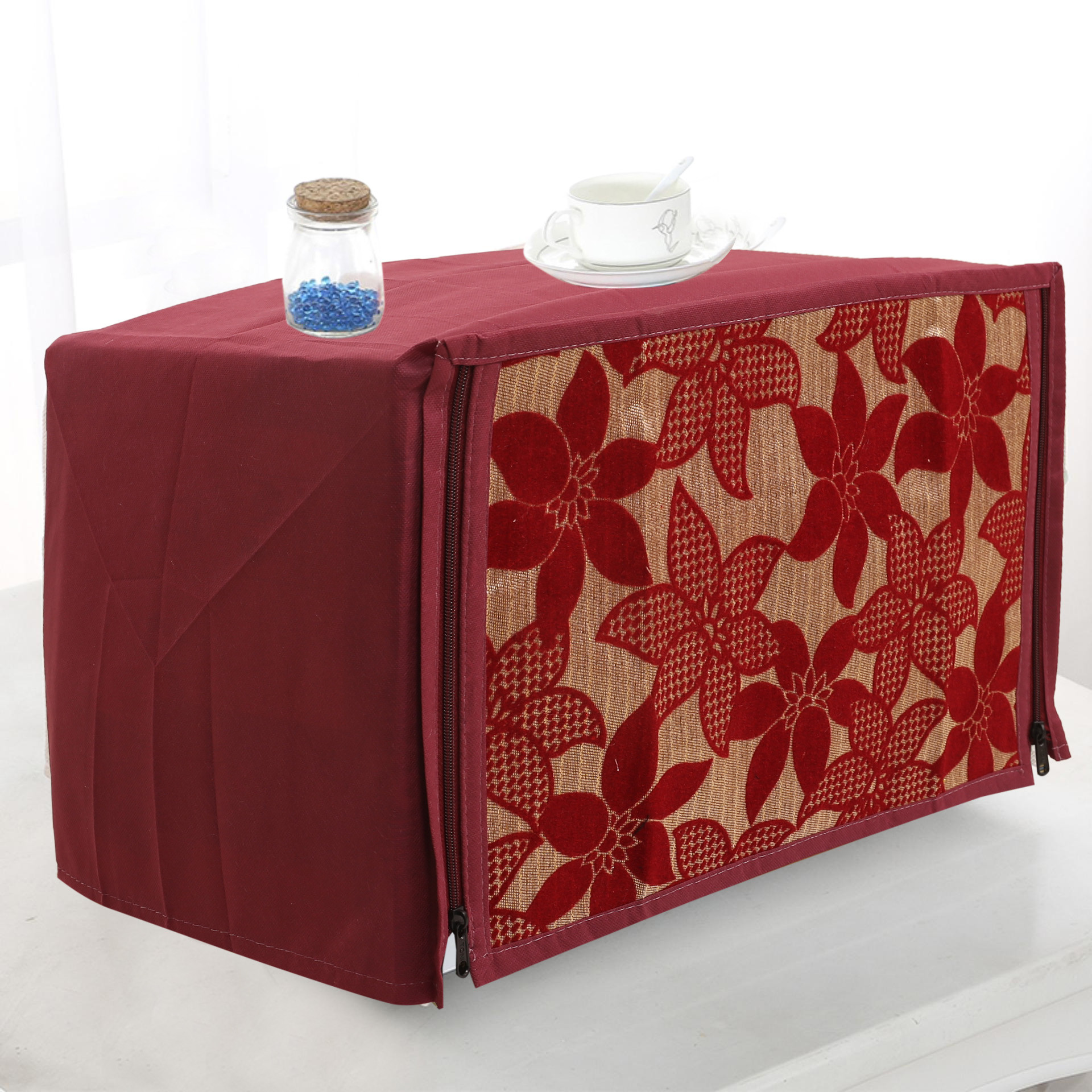 Kuber Industries Velvet Flower  Printed Microwave Oven Cover,25 Ltr. (Maroon)-HS43KUBMART26053