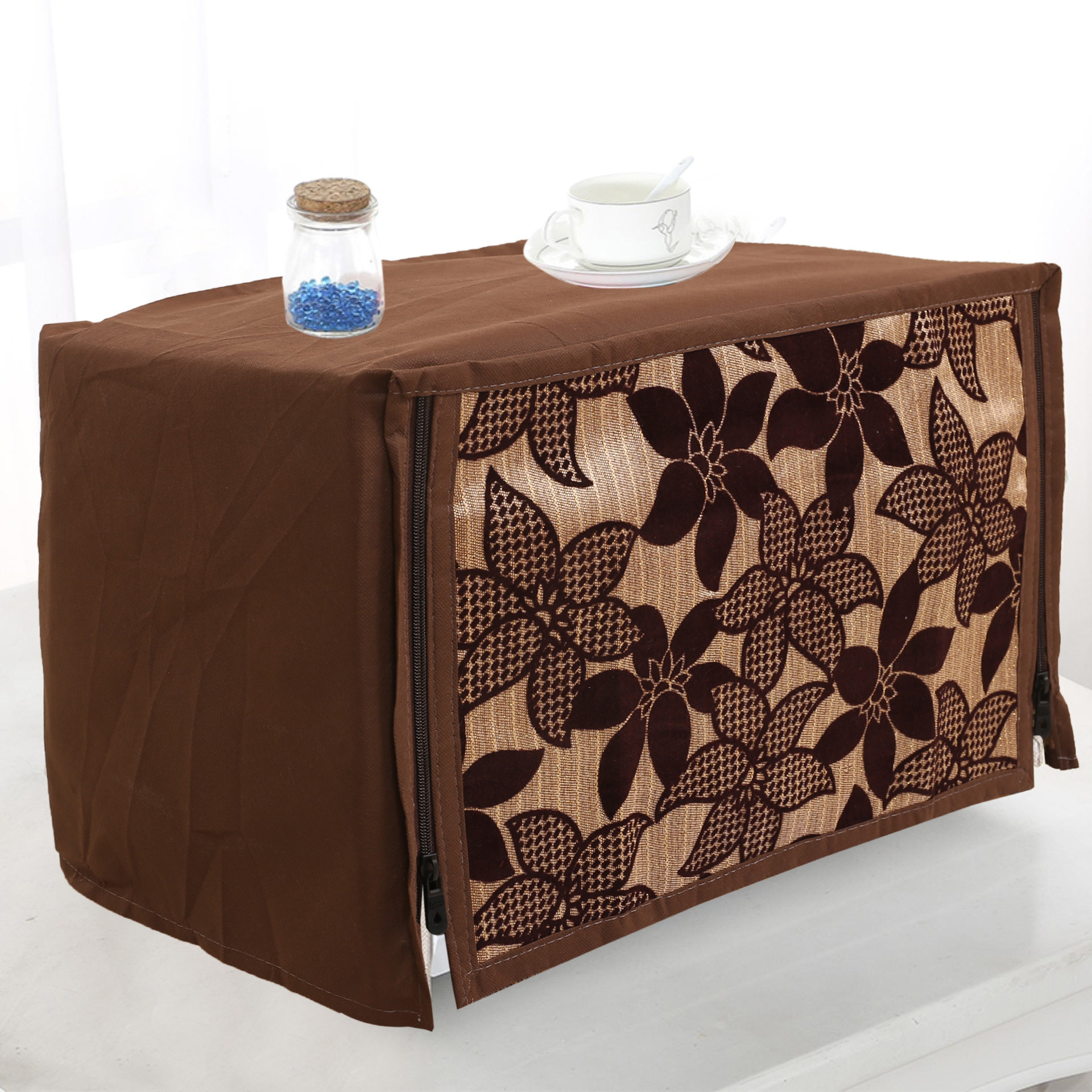Kuber Industries Velvet Flower  Printed Microwave Oven Cover,30 Ltr. (Brown)-HS43KUBMART26063