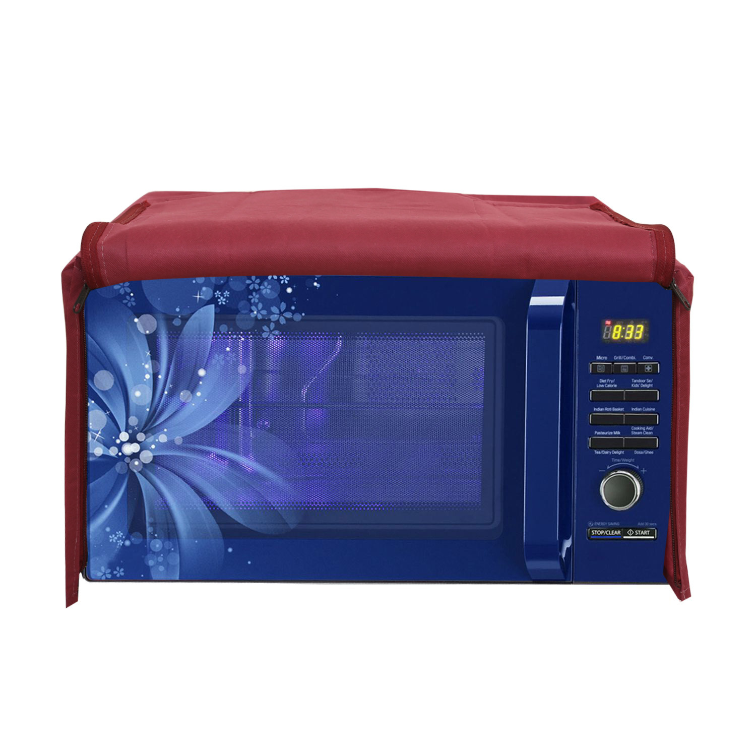 Kuber Industries Velvet Flower  Printed Microwave Oven Cover,30 Ltr. (Maroon)-HS43KUBMART26055