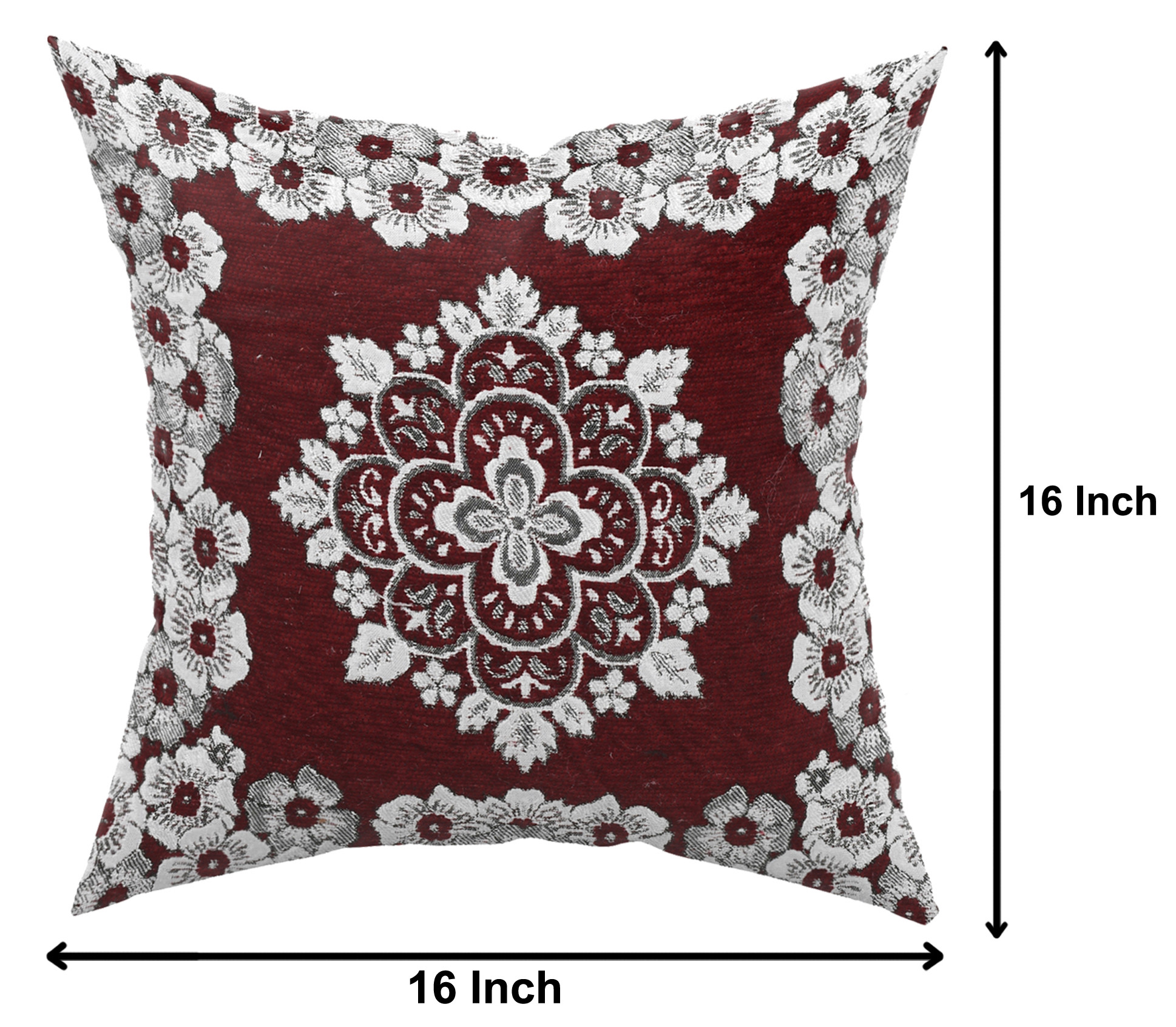 Kuber Industries Velvet Flower Design Soft Decorative Square Throw Pillow Cover, Cushion Covers, Pillow Case For Sofa Couch Bed Chair 16x16 Inch-(Maroon)