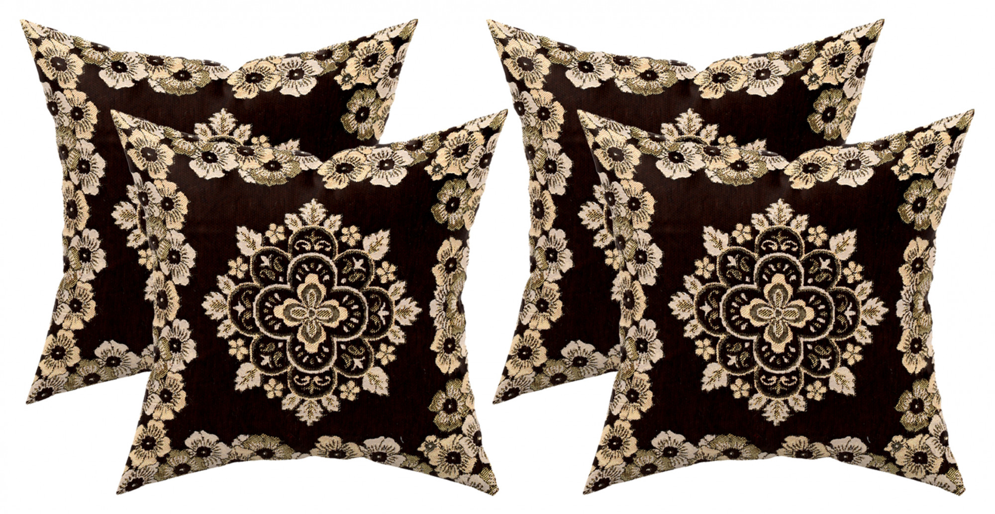 Kuber Industries Velvet Flower Design Soft Decorative Square Throw Pillow Cover, Cushion Covers, Pillow Case For Sofa Couch Bed Chair 16x16 Inch-(Brown)