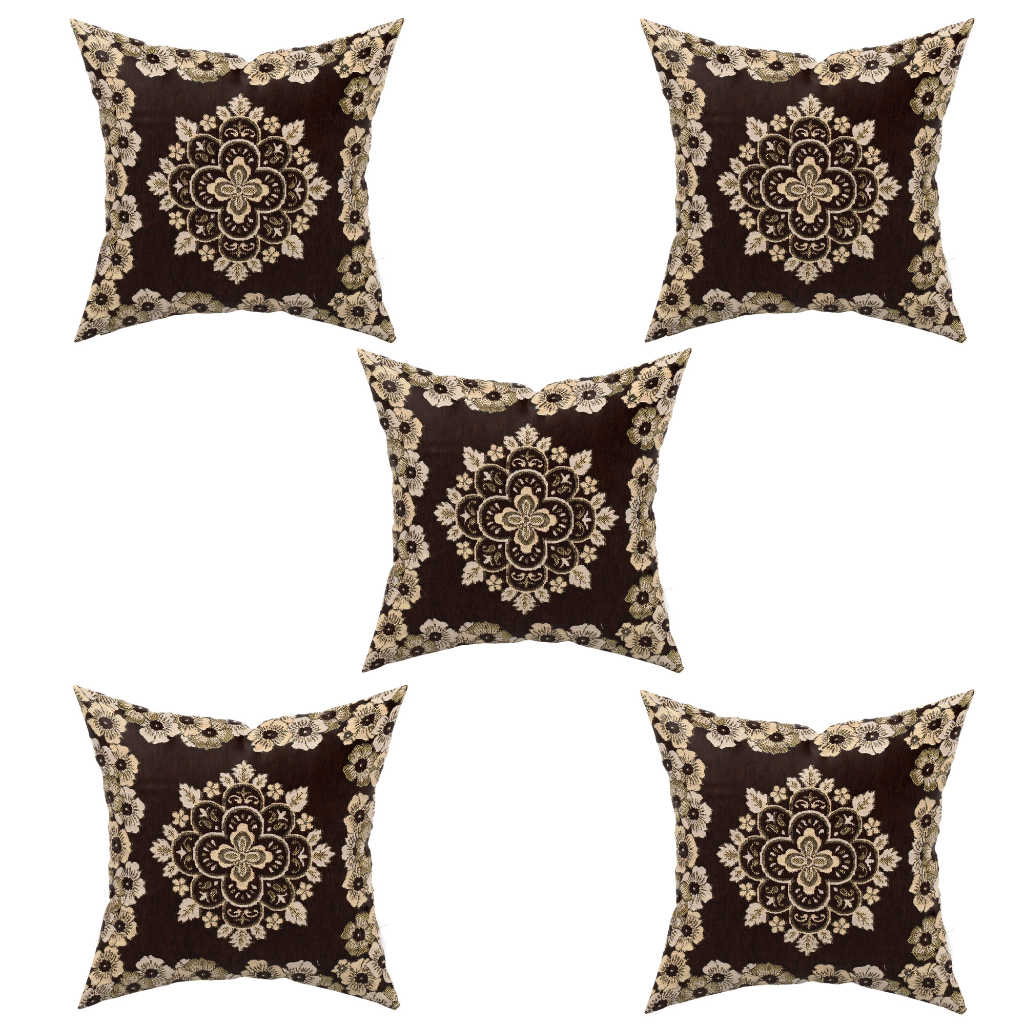 Kuber Industries Velvet Flower Design Soft Decorative Square Throw Pillow Cover, Cushion Covers, Pillow Case For Sofa Couch Bed Chair 16x16 Inch-(Brown)