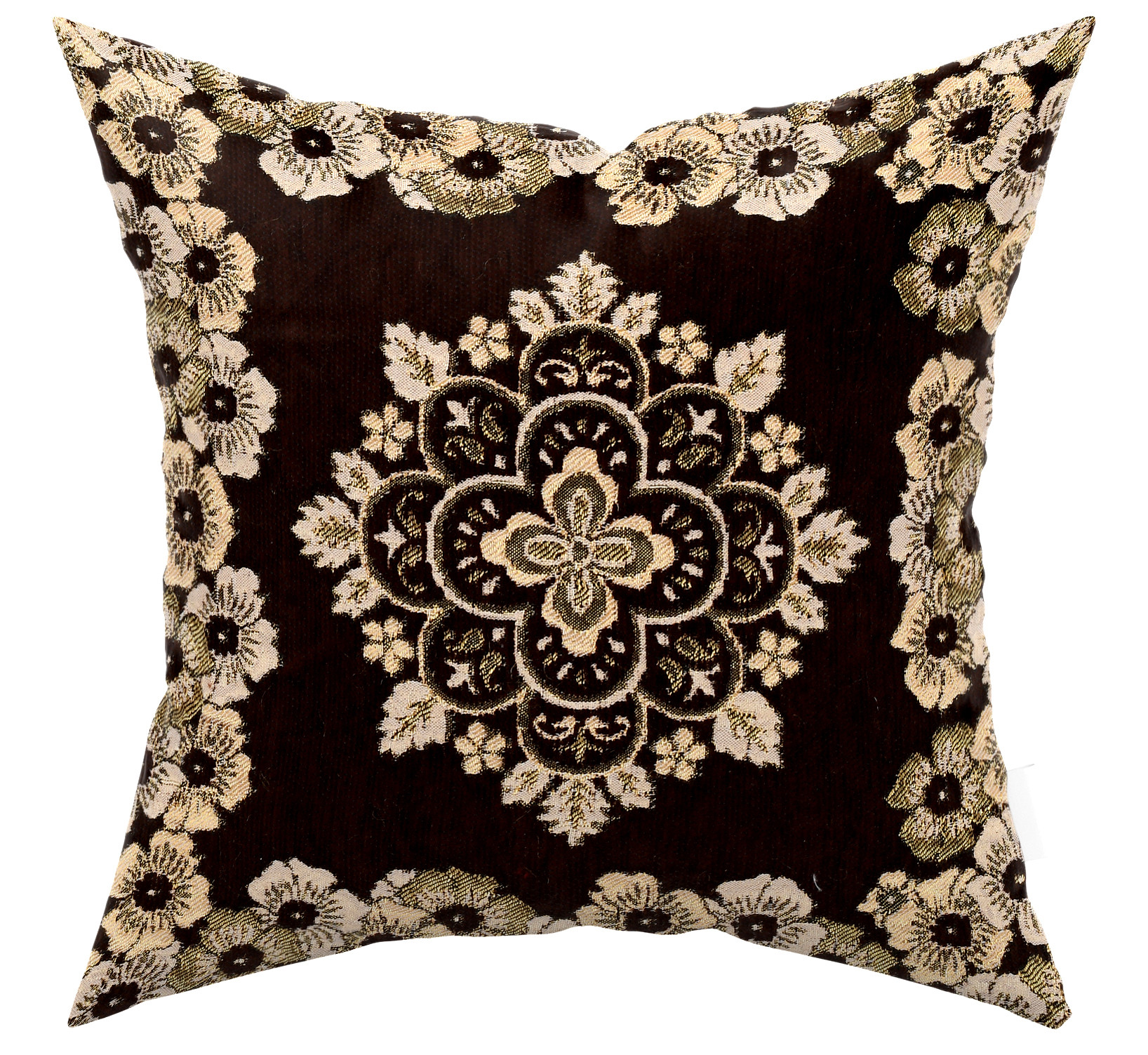 Kuber Industries Velvet Flower Design Soft Decorative Square Throw Pillow Cover, Cushion Covers, Pillow Case For Sofa Couch Bed Chair 16x16 Inch-(Brown)
