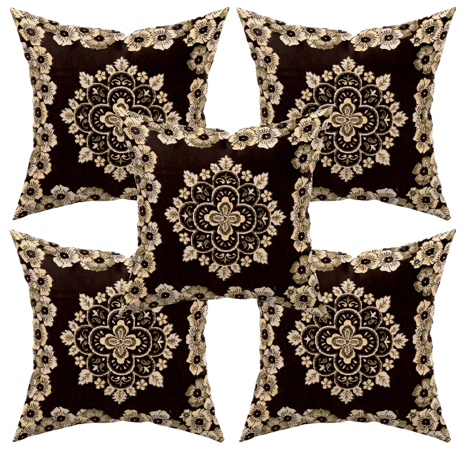 Kuber Industries Velvet Flower Design Soft Decorative Square Throw Pillow Cover, Cushion Covers, Pillow Case For Sofa Couch Bed Chair 16x16 Inch-(Brown)