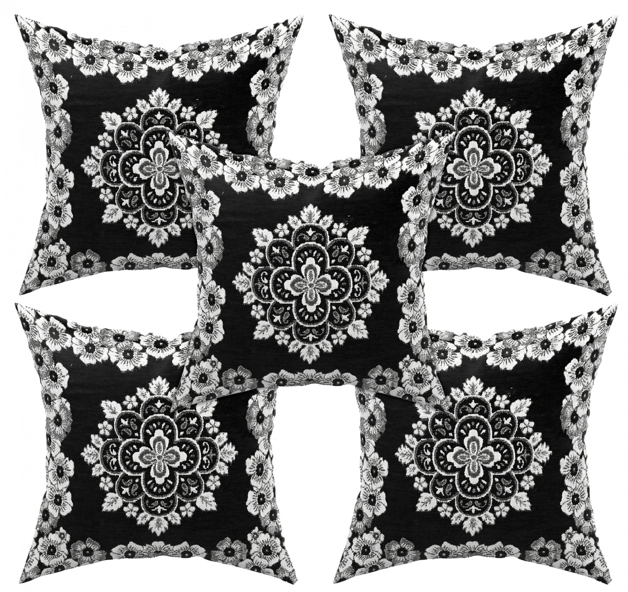 Kuber Industries Velvet Flower Design Soft Decorative Square Throw Pillow Cover, Cushion Covers, Pillow Case For Sofa Couch Bed Chair 16x16 Inch-(Black)