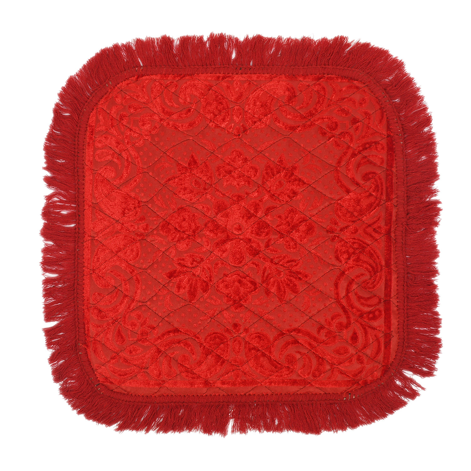 Kuber Industries Velvet Flower Print Pooja Aasan/Prayer Aasan/Meditation Mat For Home (Red) 54KM4128