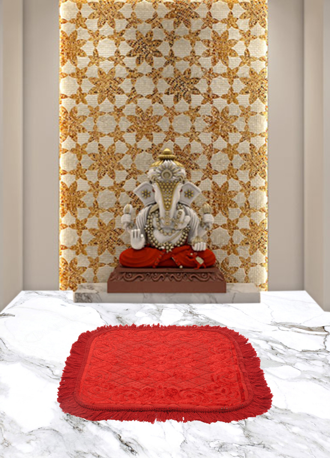Kuber Industries Velvet Flower Print Pooja Aasan/Prayer Aasan/Meditation Mat For Home (Red) 54KM4128