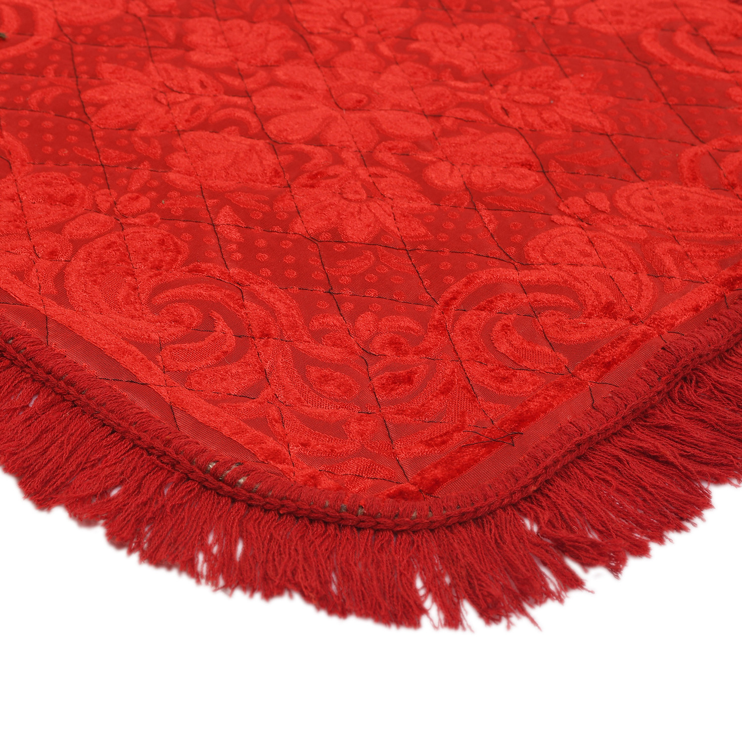 Kuber Industries Velvet Flower Print Pooja Aasan/Prayer Aasan/Meditation Mat For Home (Red) 54KM4128