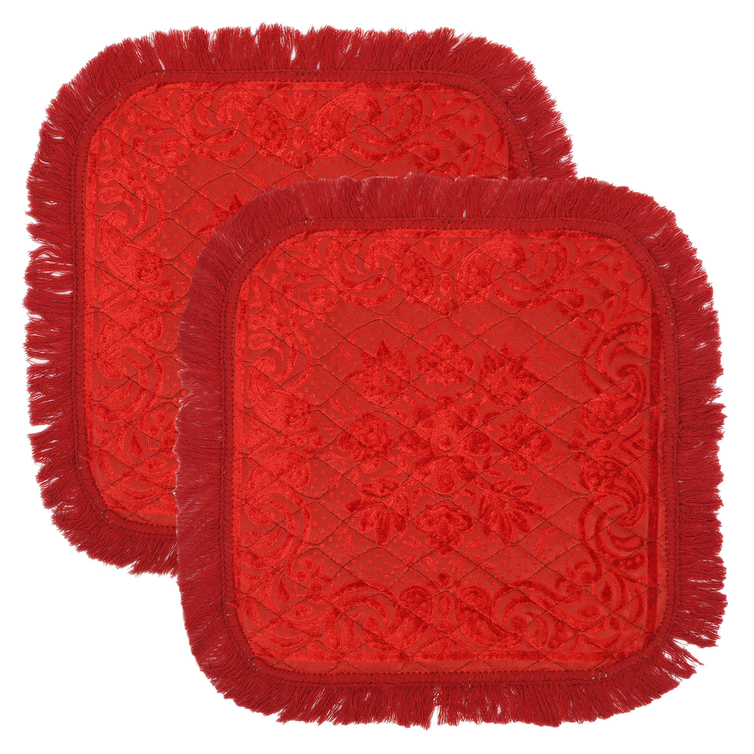 Kuber Industries Velvet Flower Print Pooja Aasan/Prayer Aasan/Meditation Mat For Home (Red) 54KM4128