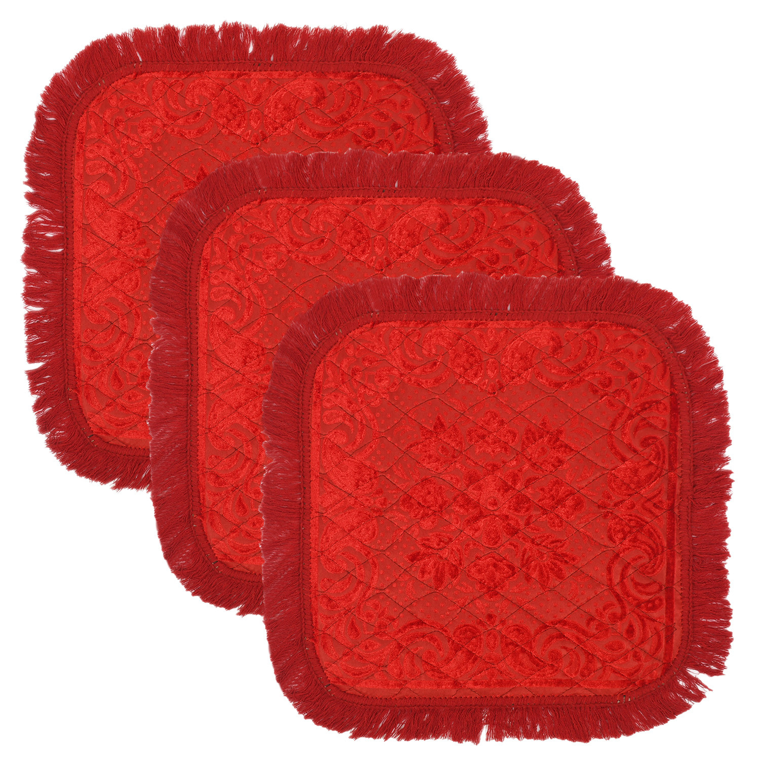 Kuber Industries Velvet Flower Print Pooja Aasan/Prayer Aasan/Meditation Mat For Home (Red) 54KM4128
