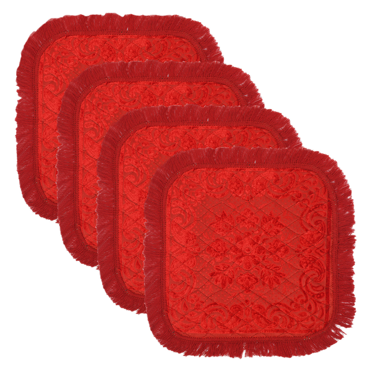 Kuber Industries Velvet Flower Print Pooja Aasan/Prayer Aasan/Meditation Mat For Home (Red) 54KM4128