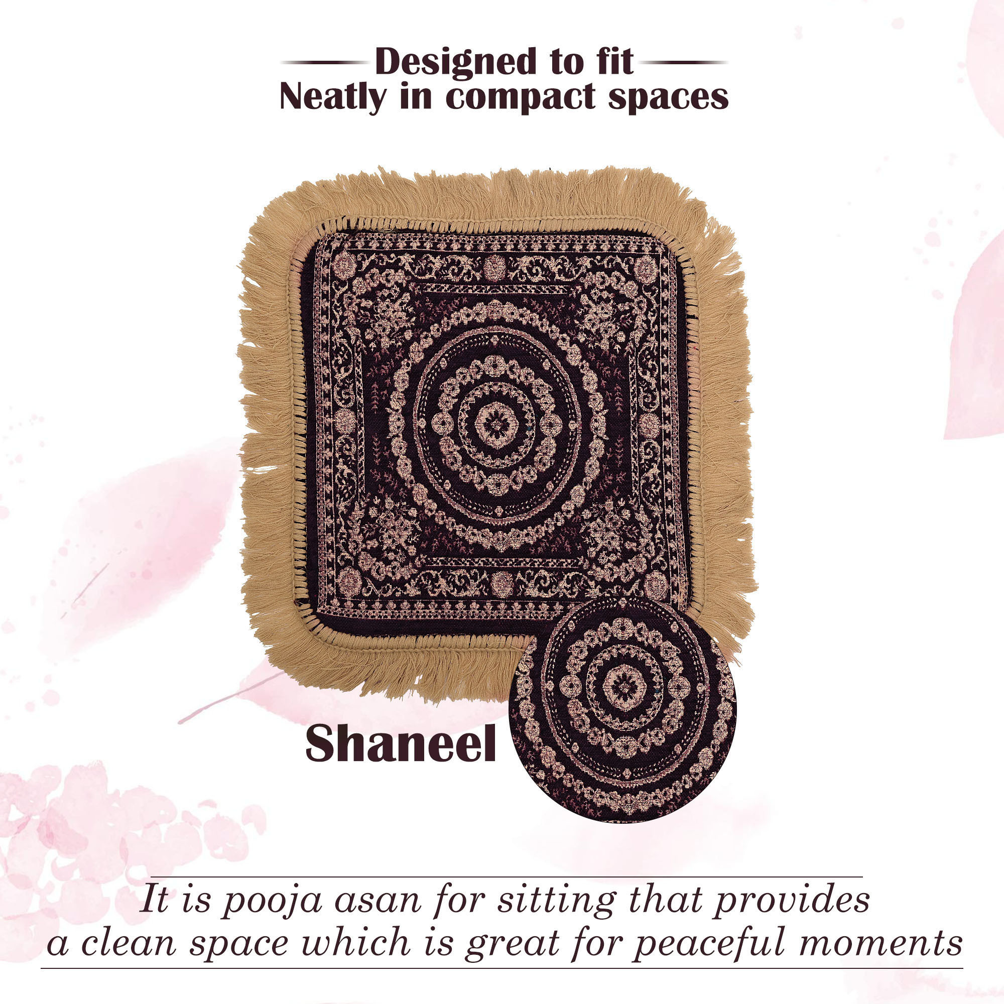 Kuber Industries Velvet Pooja Mat For Sitting On Floor  Comfortable Eating Aasan for Home  Decorative Sitting Mat for Meditation  Mandir  Floral - Golden  Purple