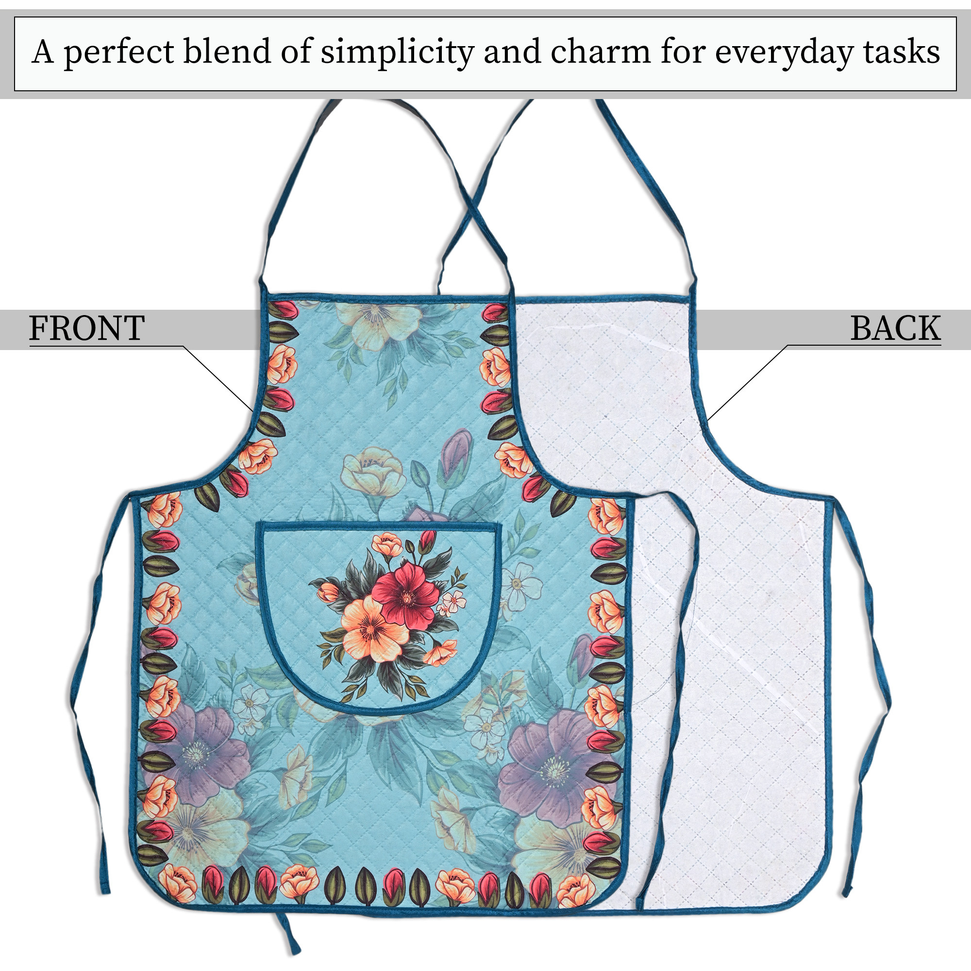 Kuber Industries Velvet Quilt Chef Apron for Kitchen with Big Front Pocket and Adjustable Waist Strap  Cooking Aprons for Women and Men  Baking  Cooking Dress  Flower - Green