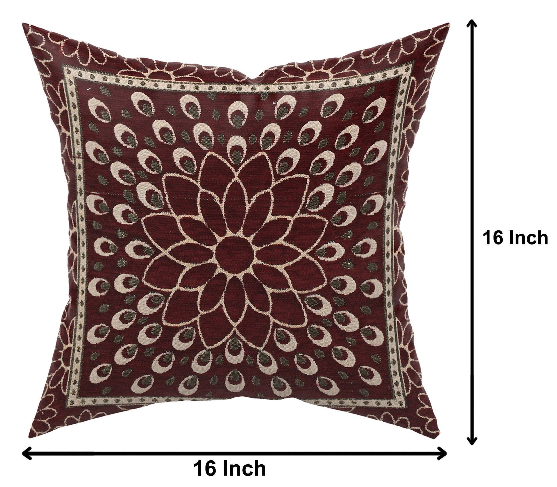 Kuber Industries Velvet Rangoli Design Soft Decorative Square Throw Pillow Cover, Cushion Covers, Pillow Case For Sofa Couch Bed Chair 16x16 Inch-(Maroon)